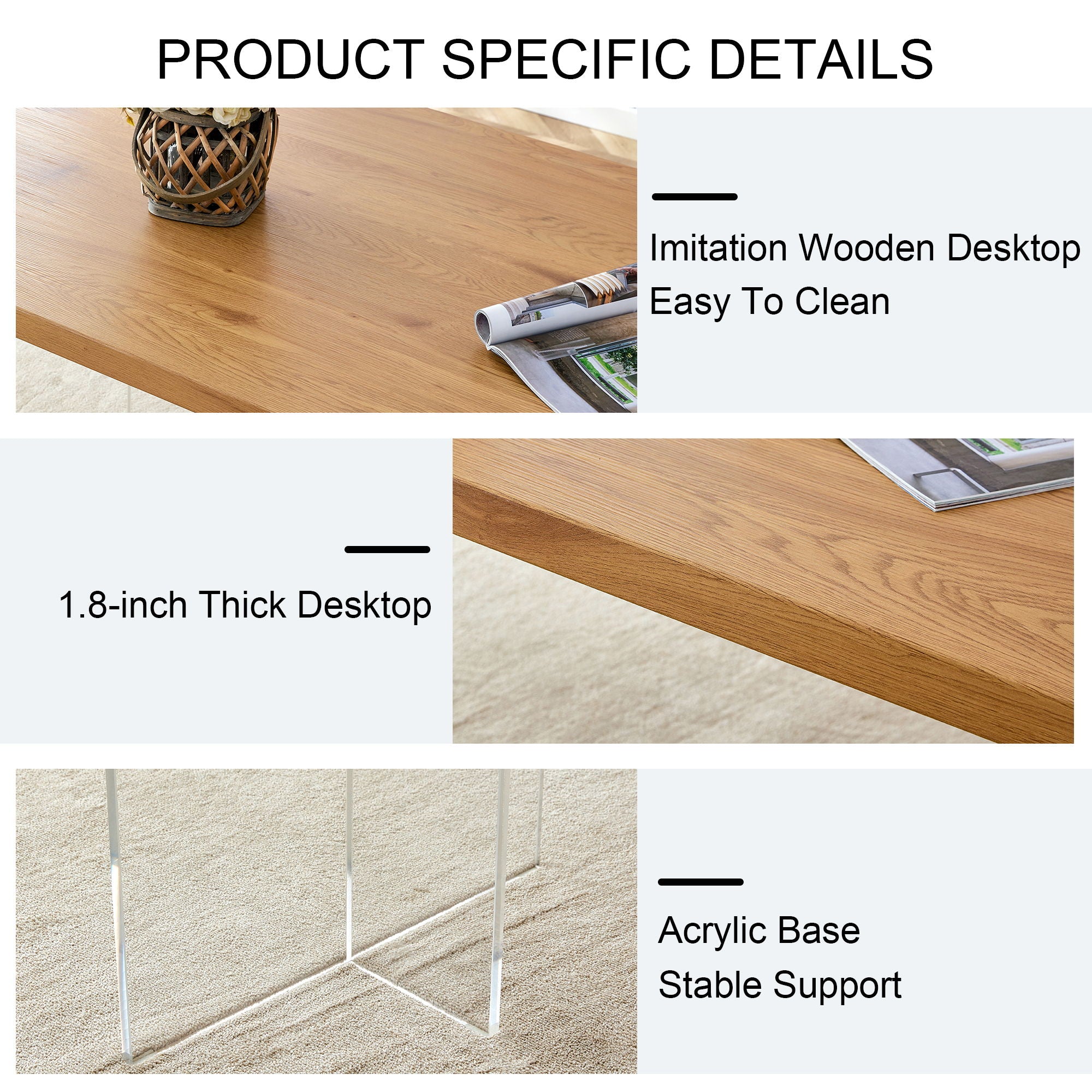 Modern Minimalist Wooden Table With Acrylic Legs