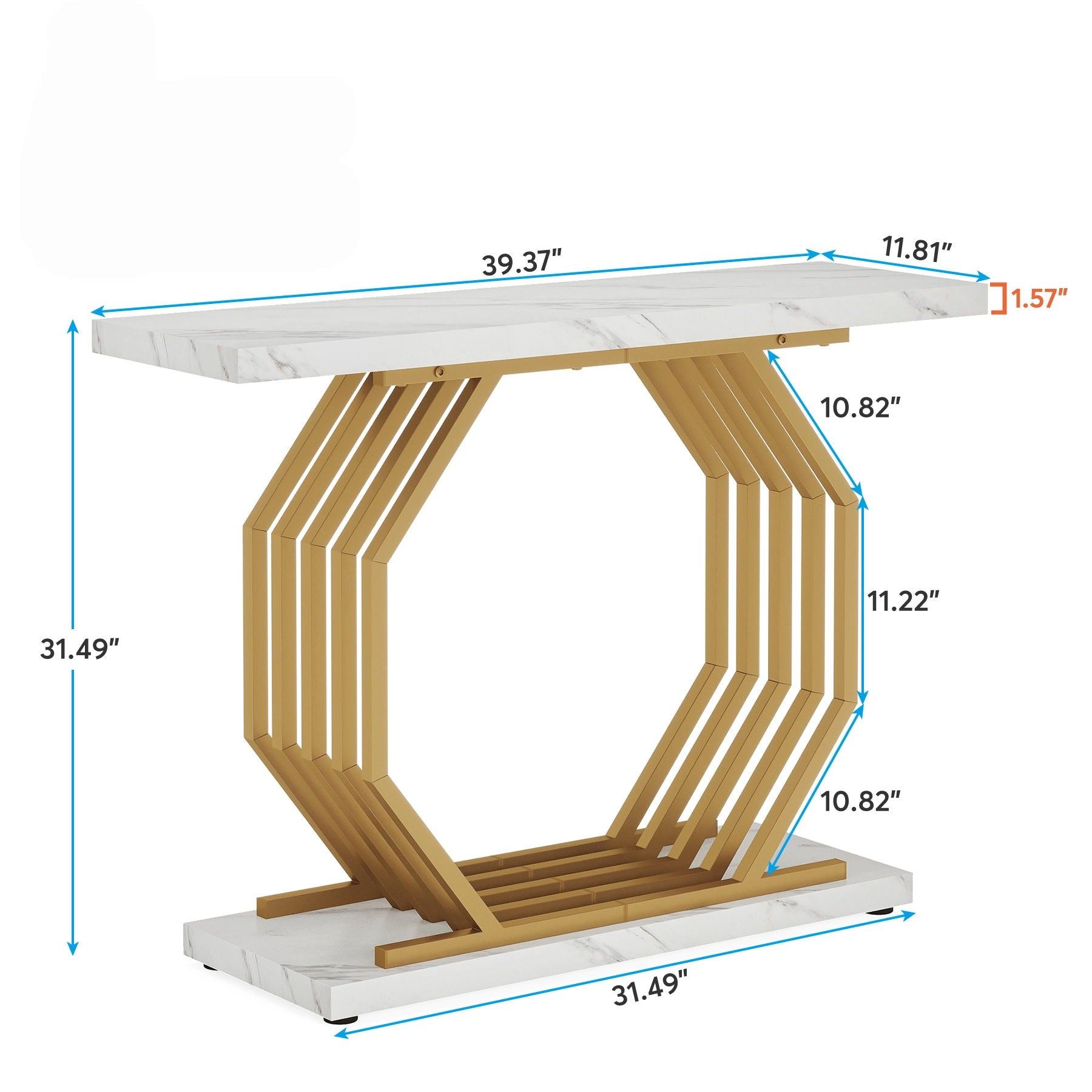 Accent Entryway Console Table With Geometric Bas For Living Hallway - White / Gold