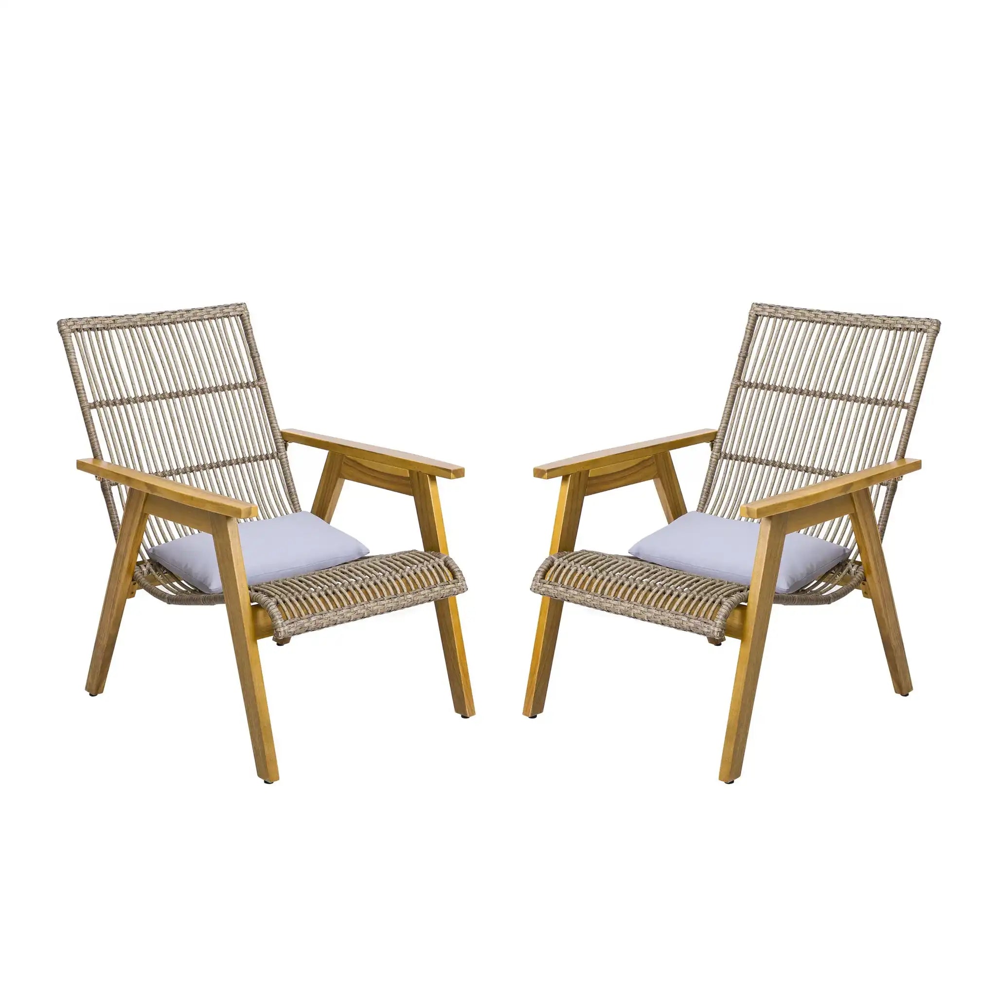 Acacia Wood Cape Woven Wicker Large Lounge Chair With Pillow For Patio, Deck, Yard, Lawn And Garden Seating Wicker (Set of 2) - Teak
