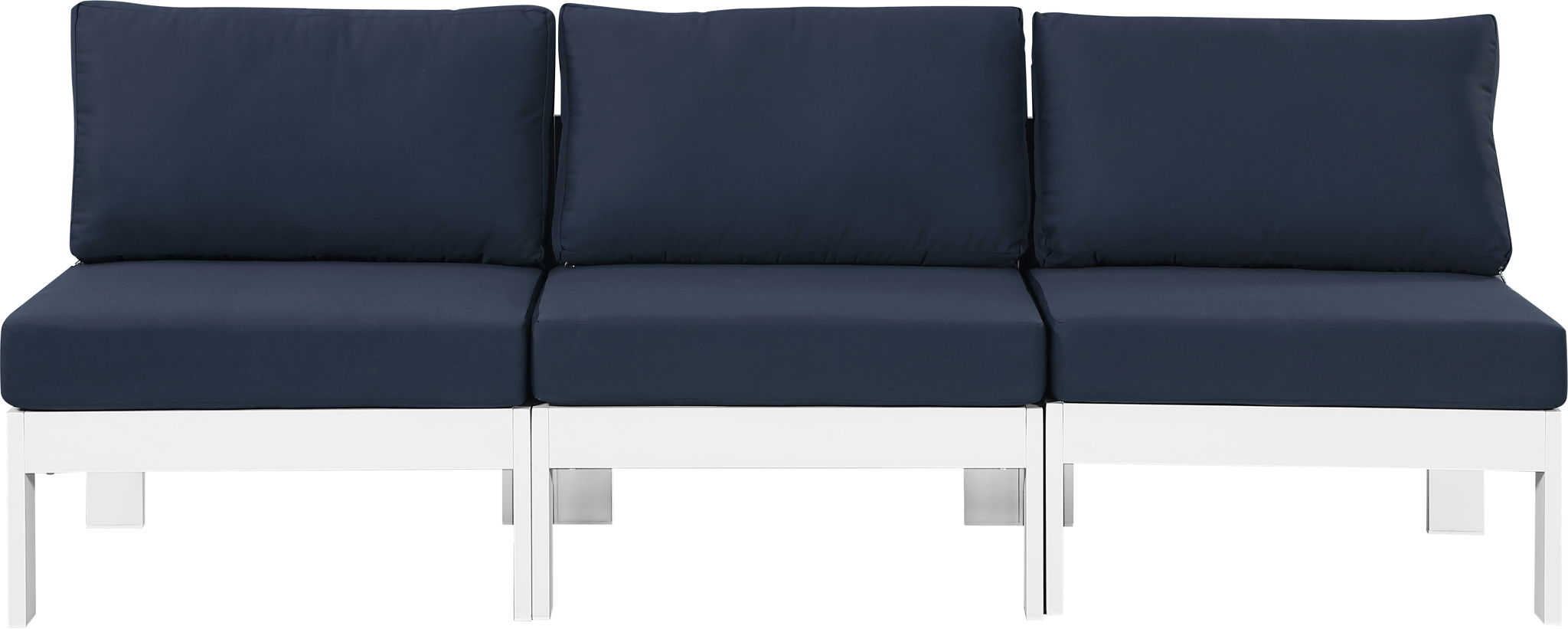 Nizuc - Outdoor Patio 3 Seat Armless Modular Sofa With White Frame