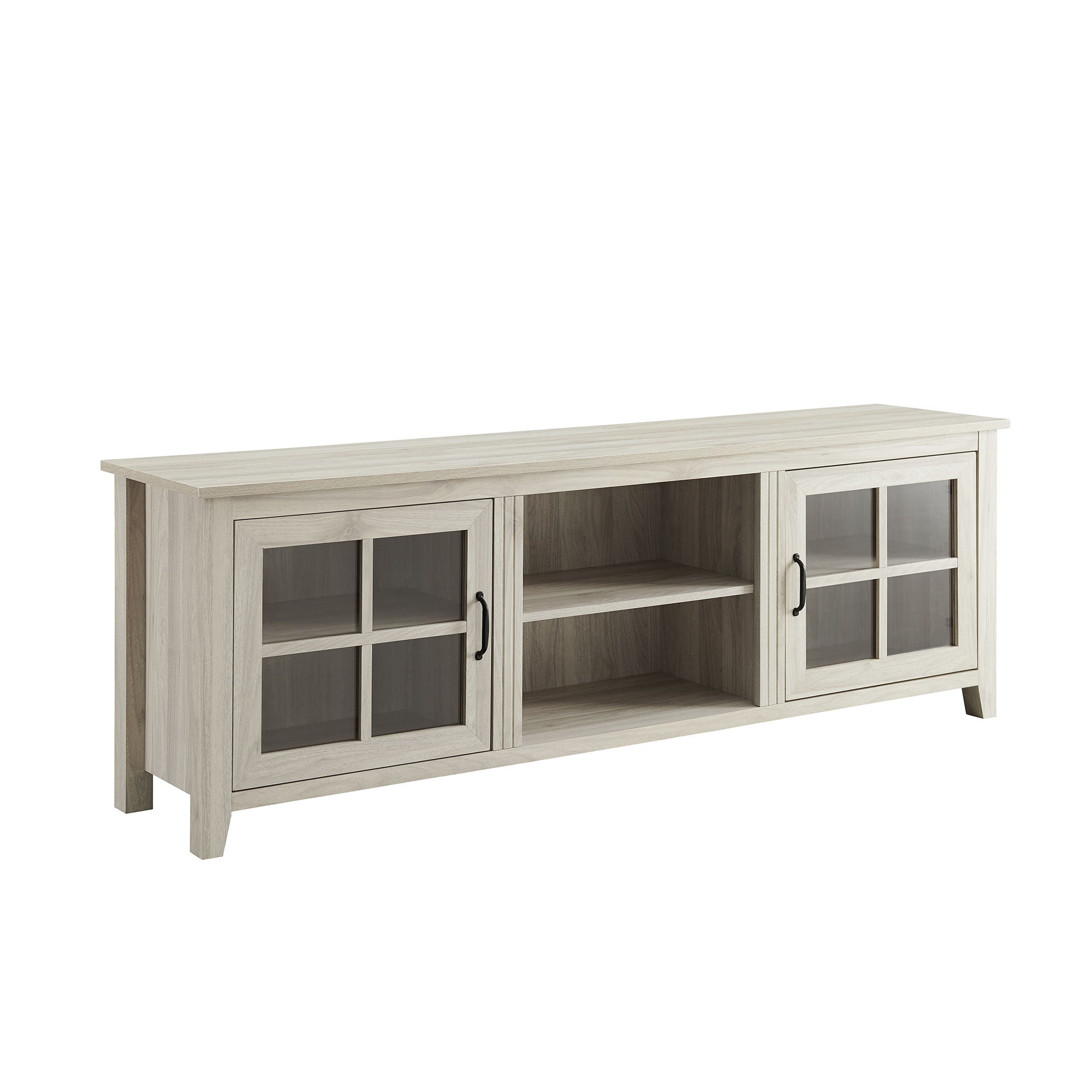 Modern Farmhouse 2 Door Glass Windowpane 70" TV Stand For 80" TVs
