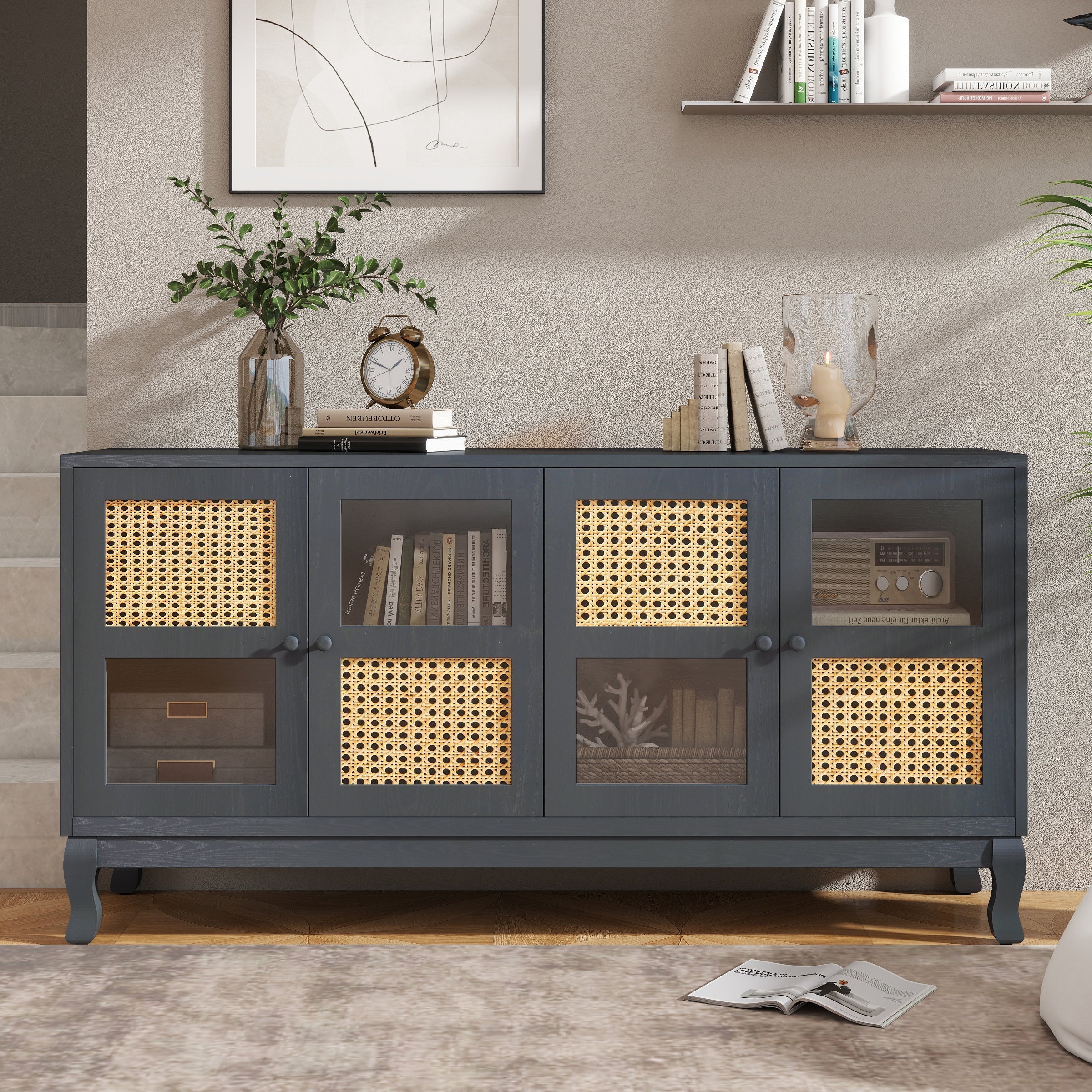 Retro Industrial Grey 4-Door Sideboard