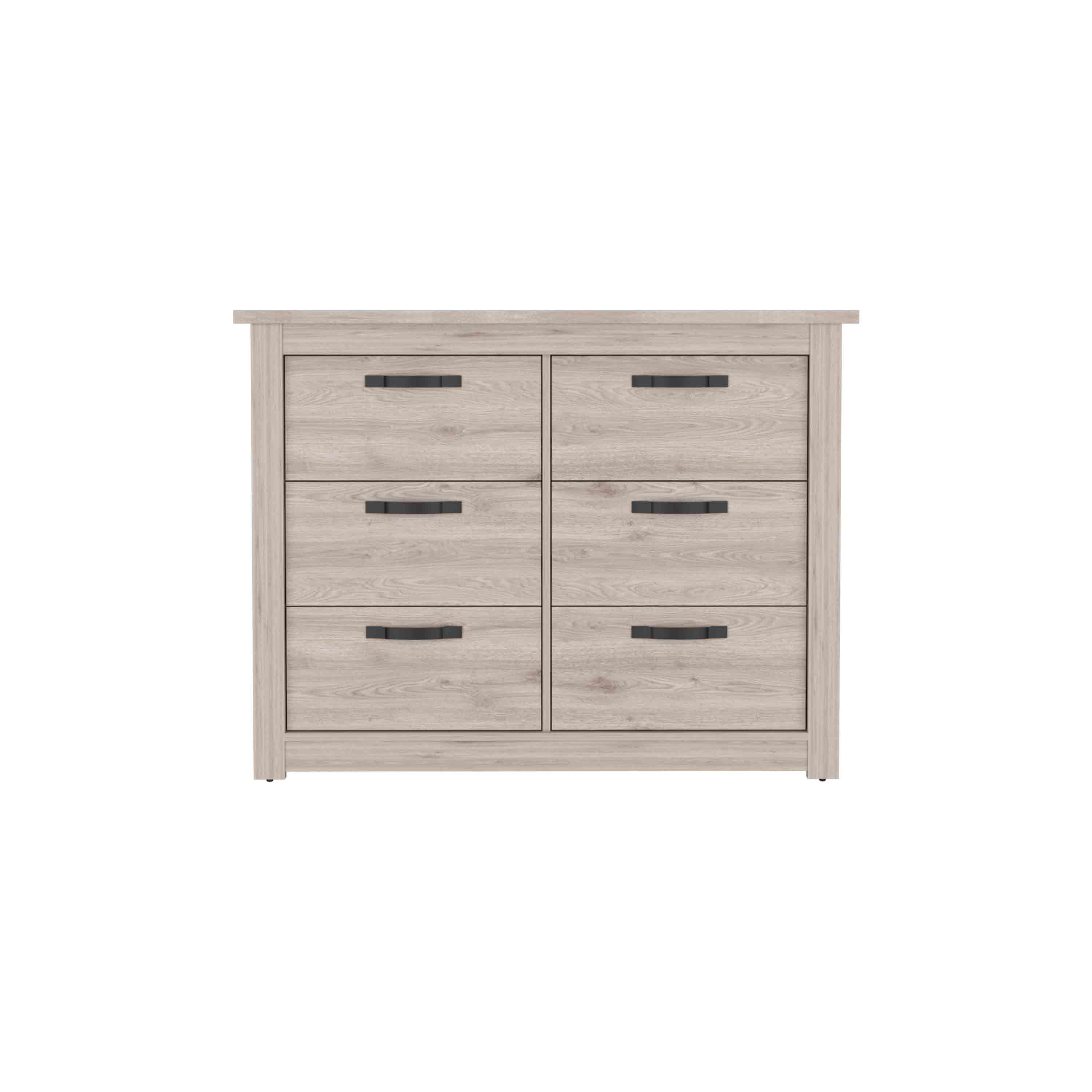 Modern 6-Drawer Dresser with Metal Hardware – Gray Finish