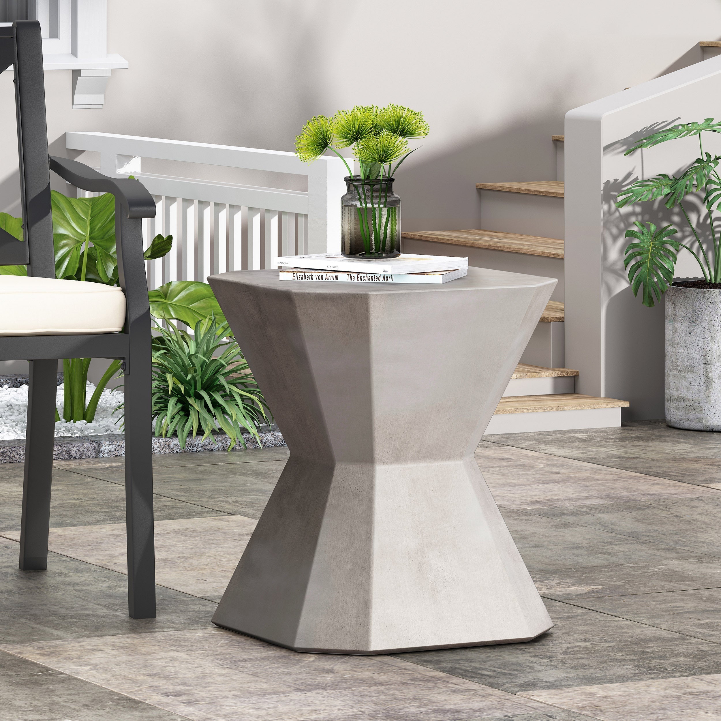 Modern Outdoor Lightweight Concrete Side Table in Natural Color