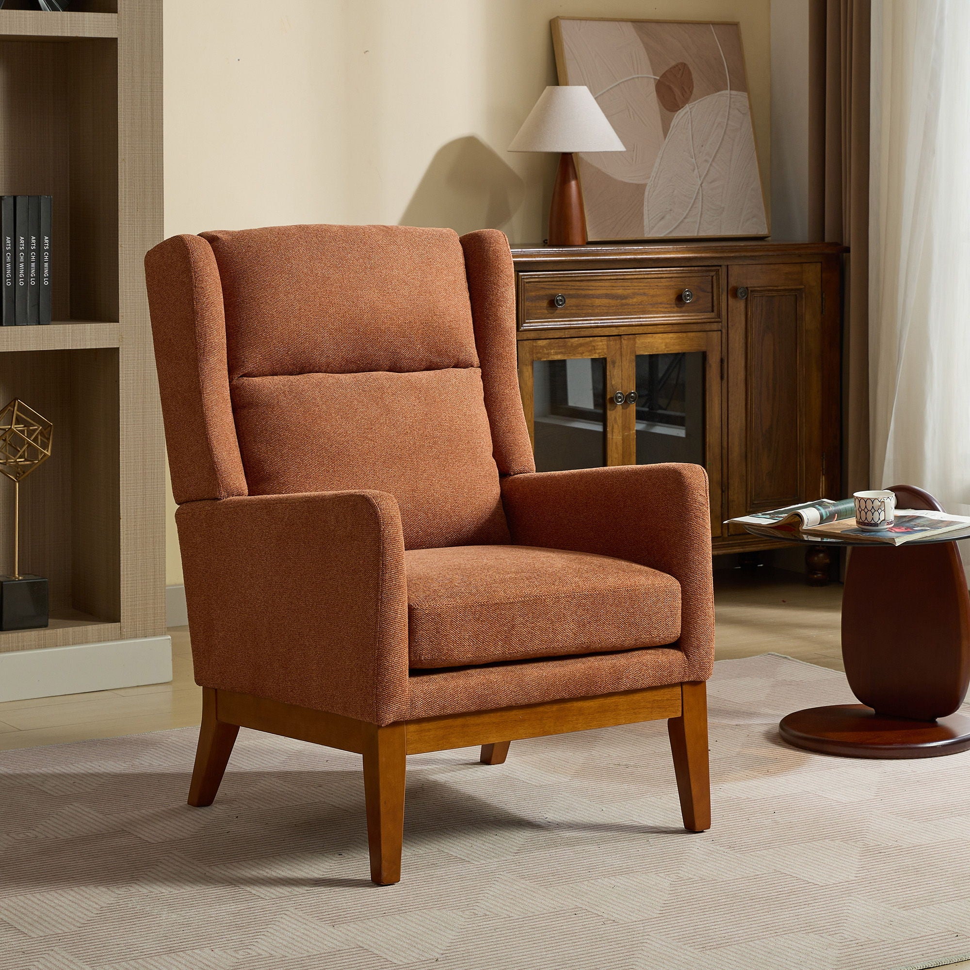 Wide Modern Accent Chair With Wood Legs For Living Room
