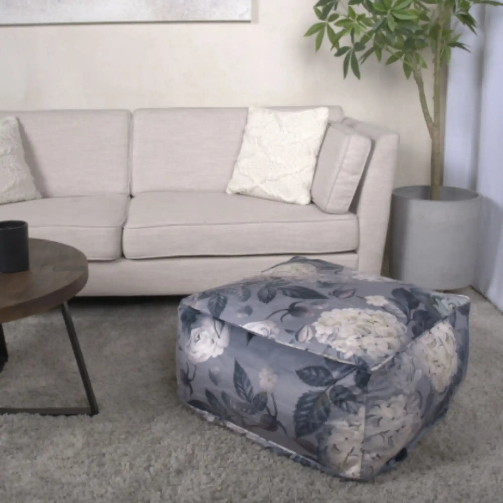 Hazel - Large Square Pouf With Flower Print