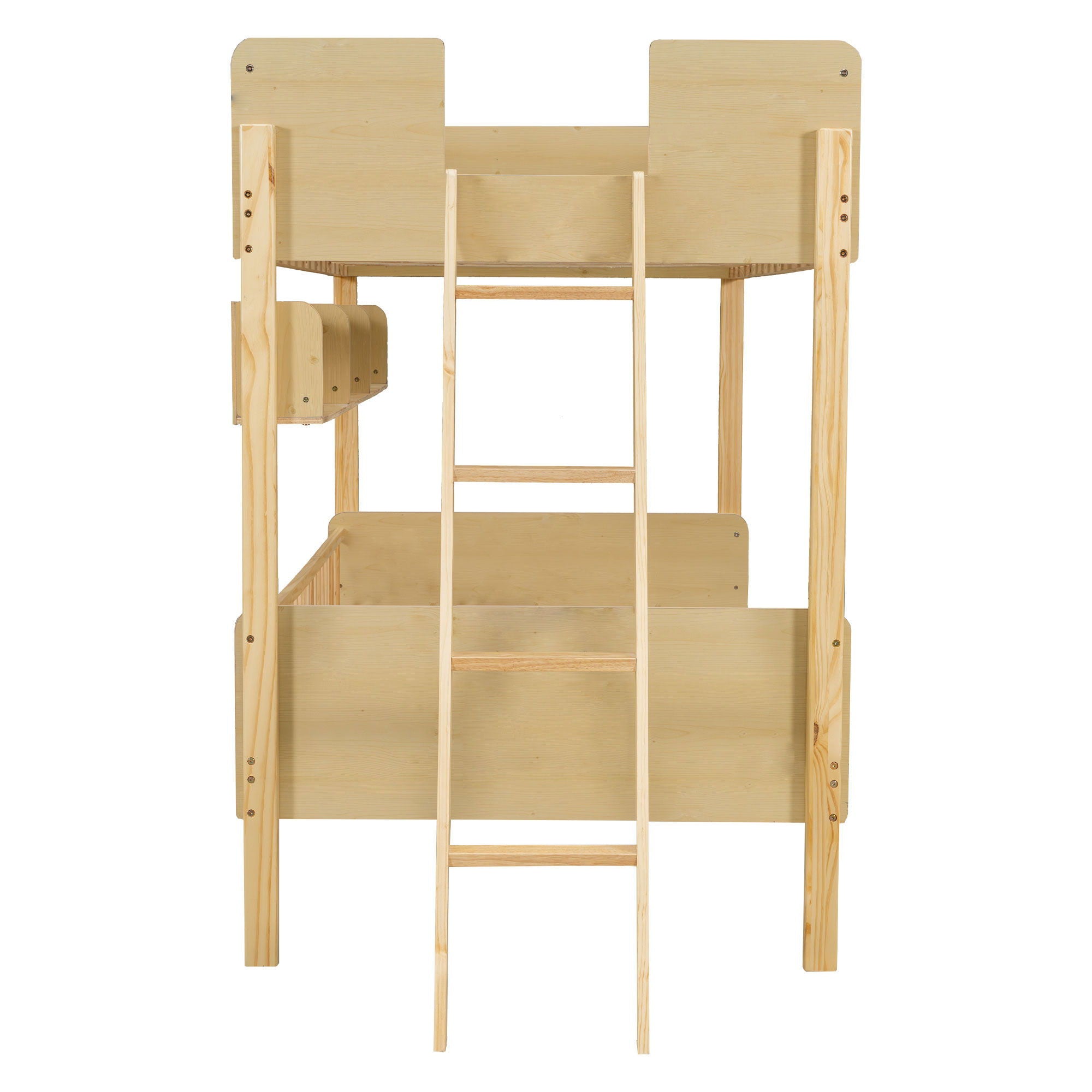 Bunk Bed With 3 Storage Shelves, Adjustable Ladder Left Or Right