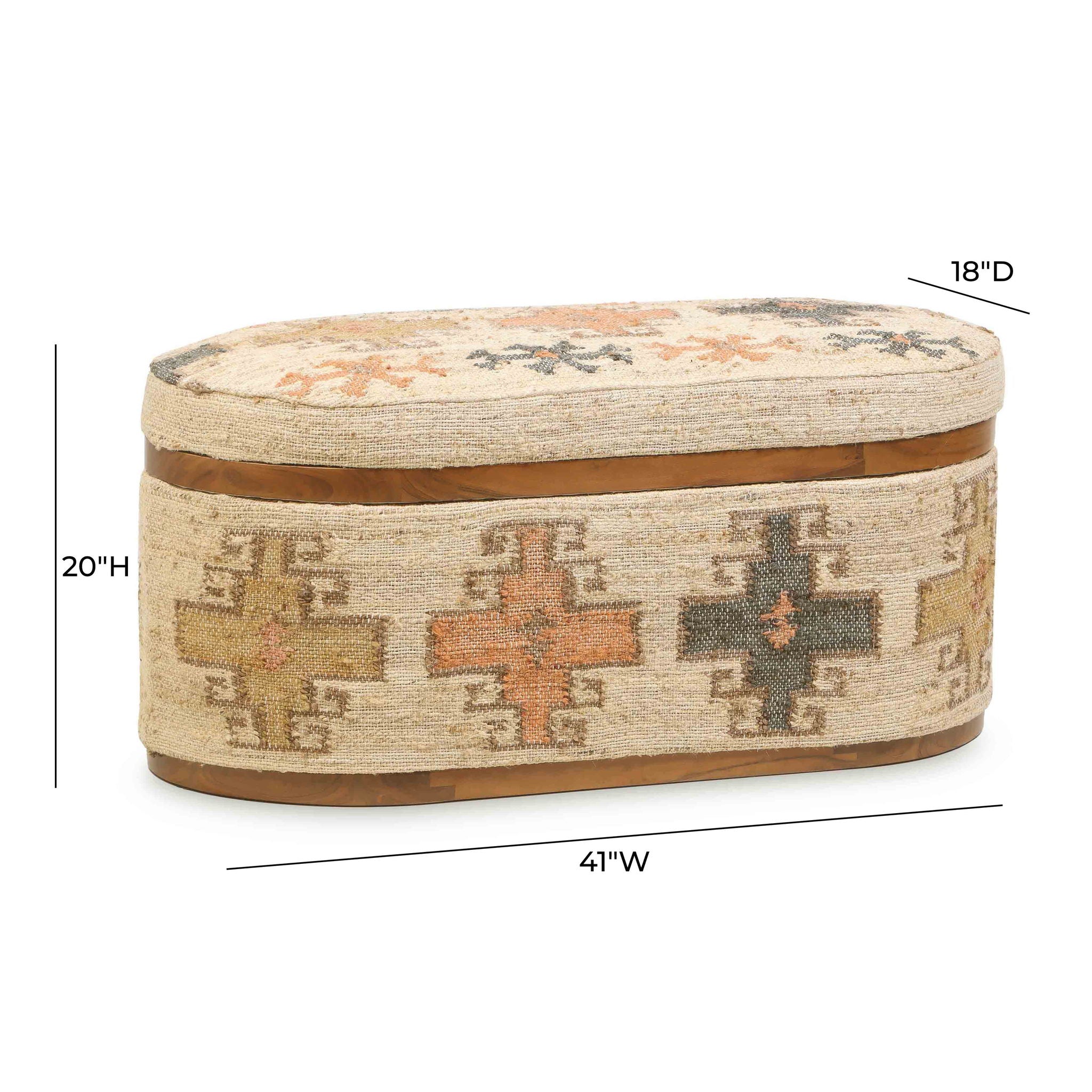 Olivier - Cotton Oval Storage Ottoman - Beige