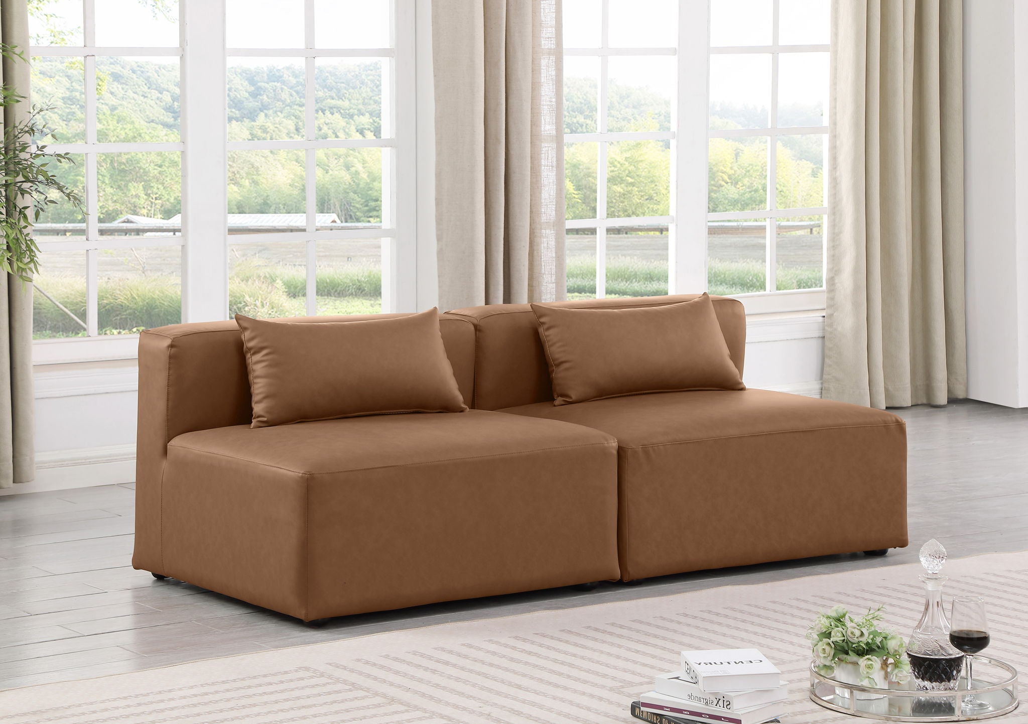 Cube - Modular 2 Piece Armless Sofa - Light Brown