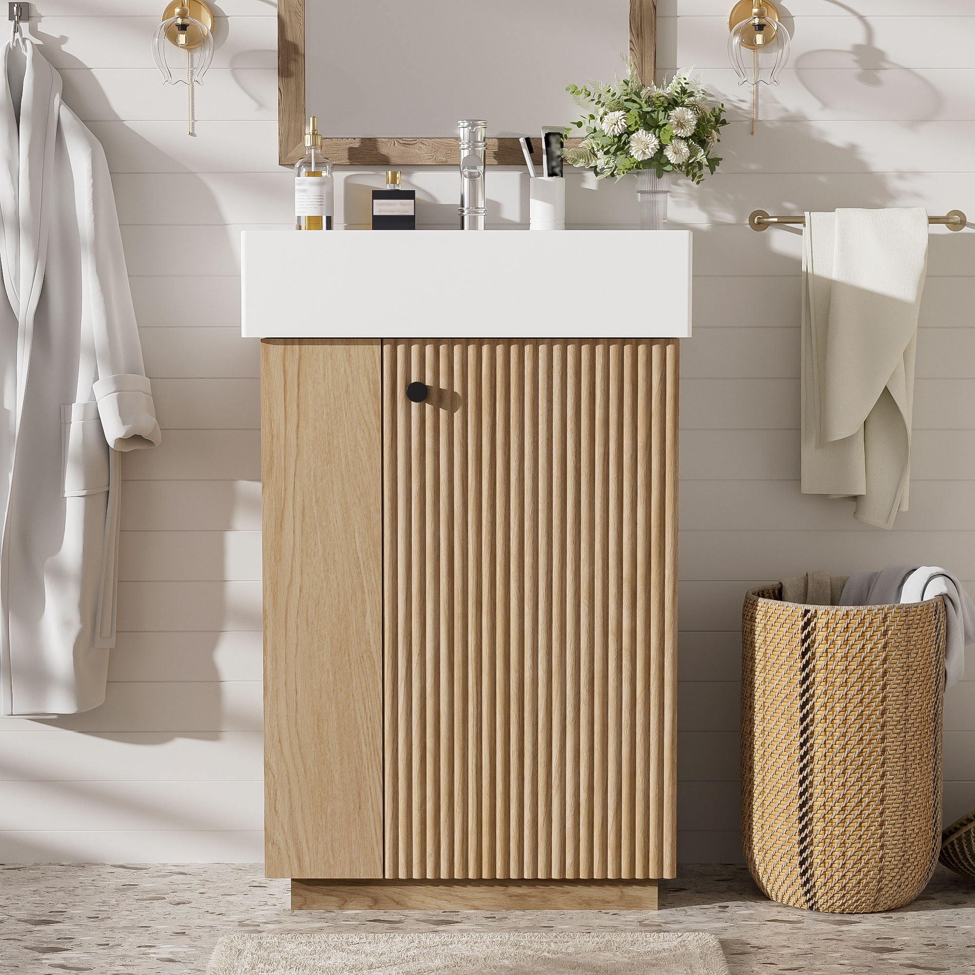Bathroom Vanity With Sink, 21.6" Freestanding Wood Grain Cabinet With Storage Ideal For Small Bathrooms - Wood