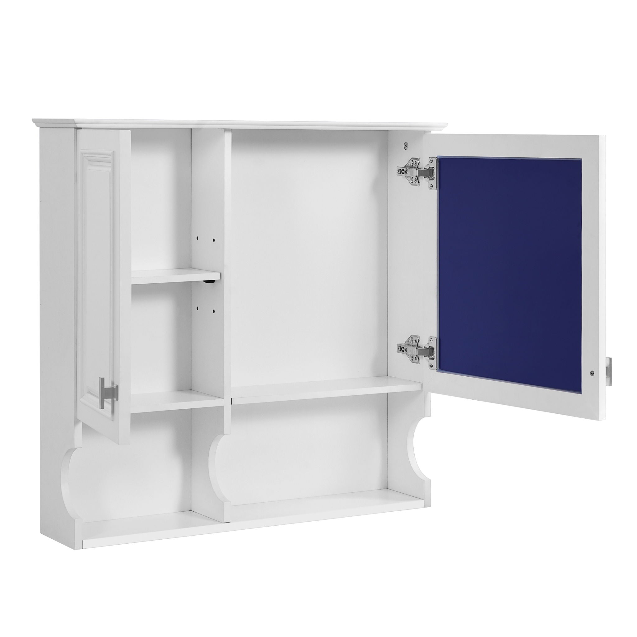 Wall Mounted Mirror Medicine Cabinet, Bathroom Storage With Doors And Open Shelves