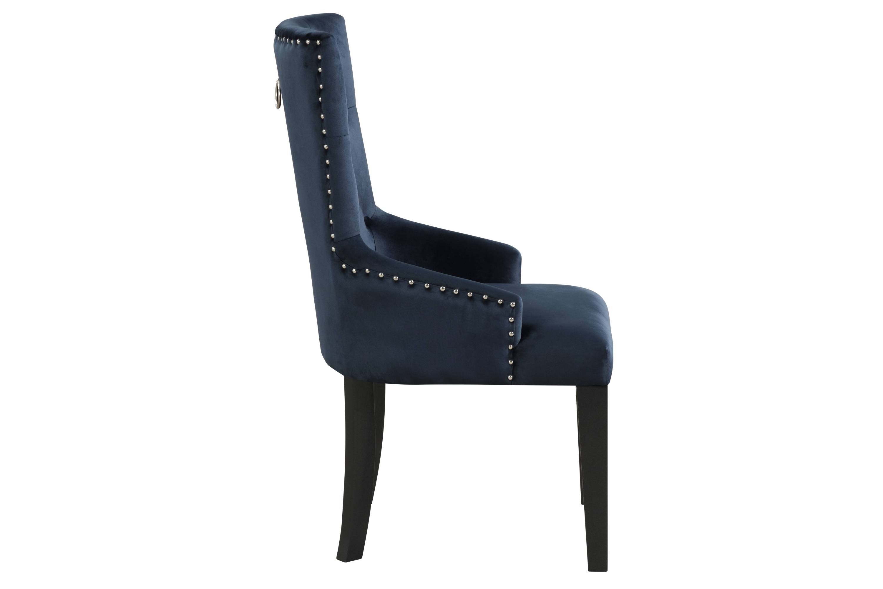 Varian II Dark Navy Velvet & Black Finish Side Chair