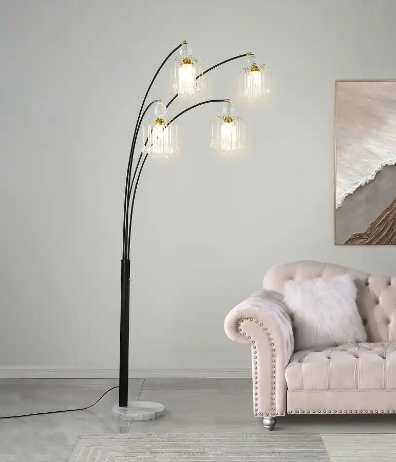 Maisel - Hanging Crystal Arc Tree Floor Lamp - Black