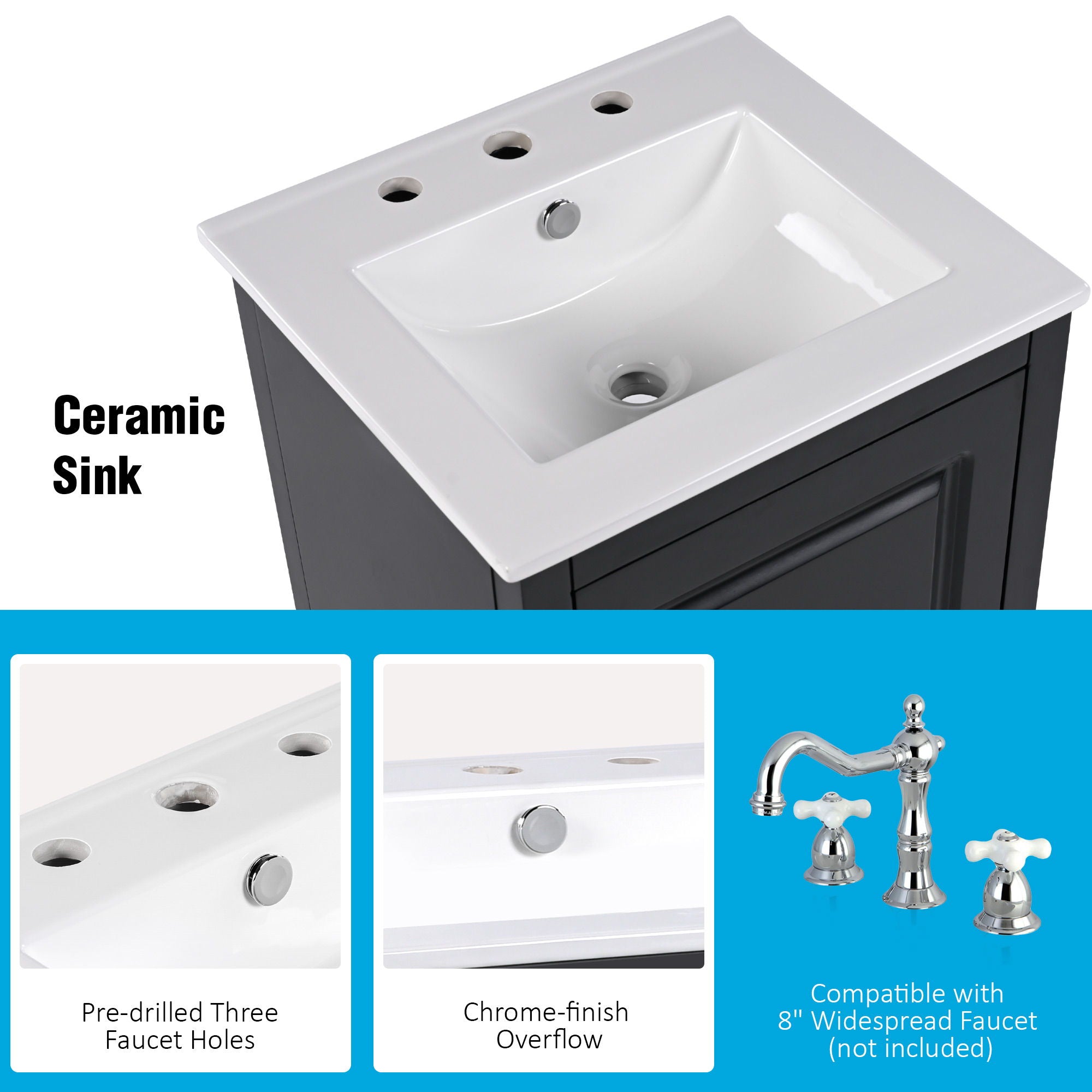 Modern Bathroom Vanity With Sink, Functional Drawer, Soft- Closing Door