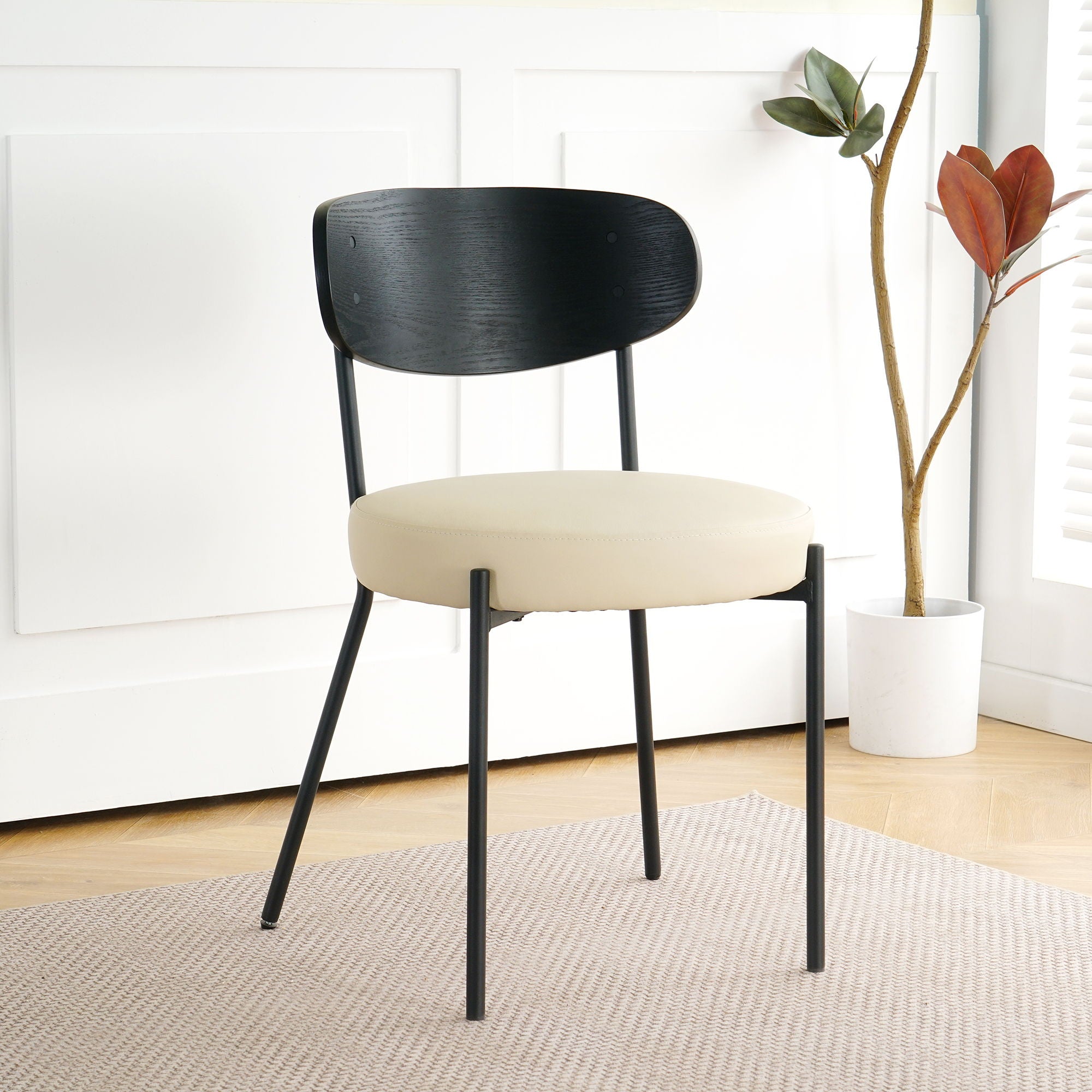 Modern Bentwood Dining Chair, Metal Legs, Ash Veneer Back, (Set of 2) - Cream