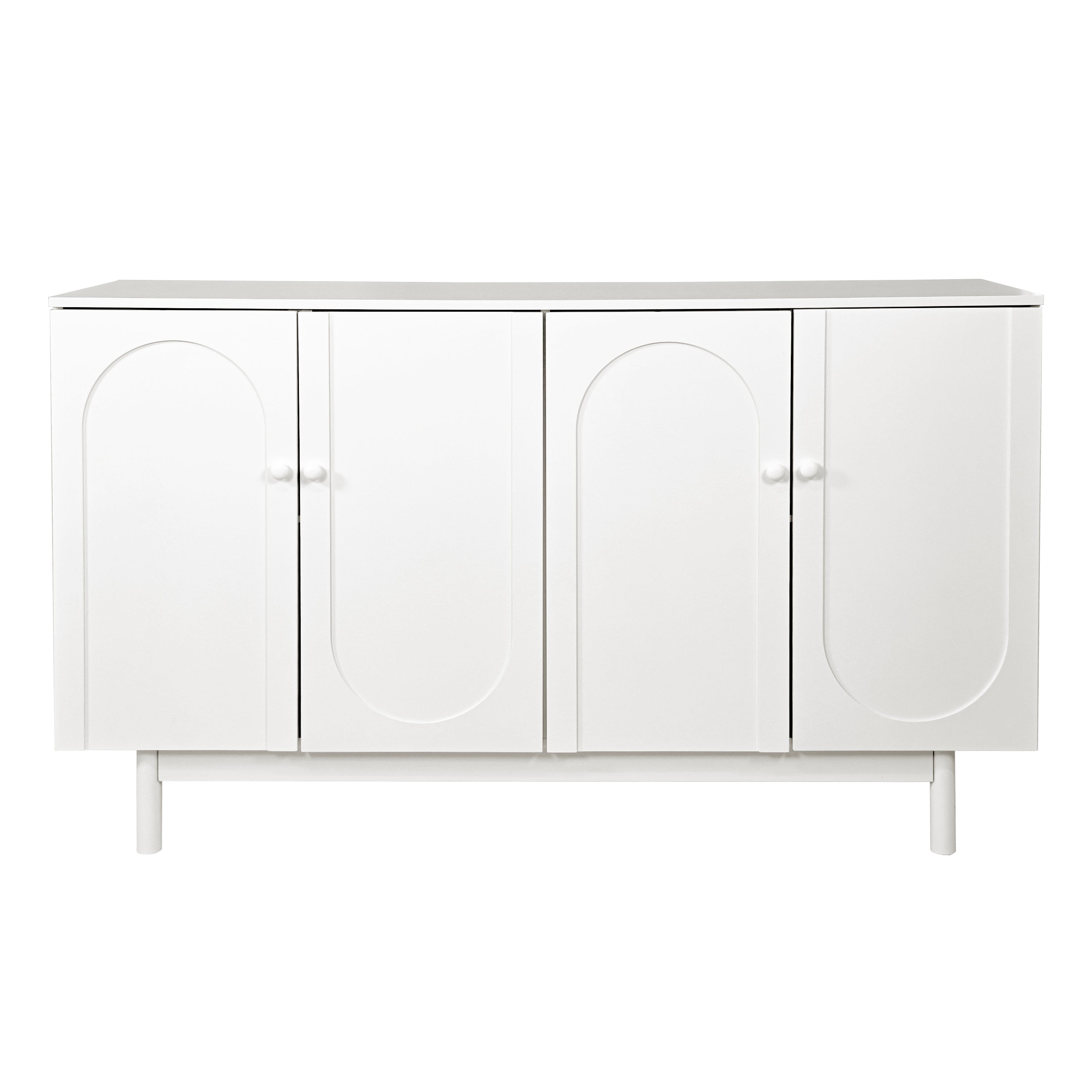 Stylish 4-Door Intaglio Storage Cabinet with Pine Legs and Solid Wood Pulls