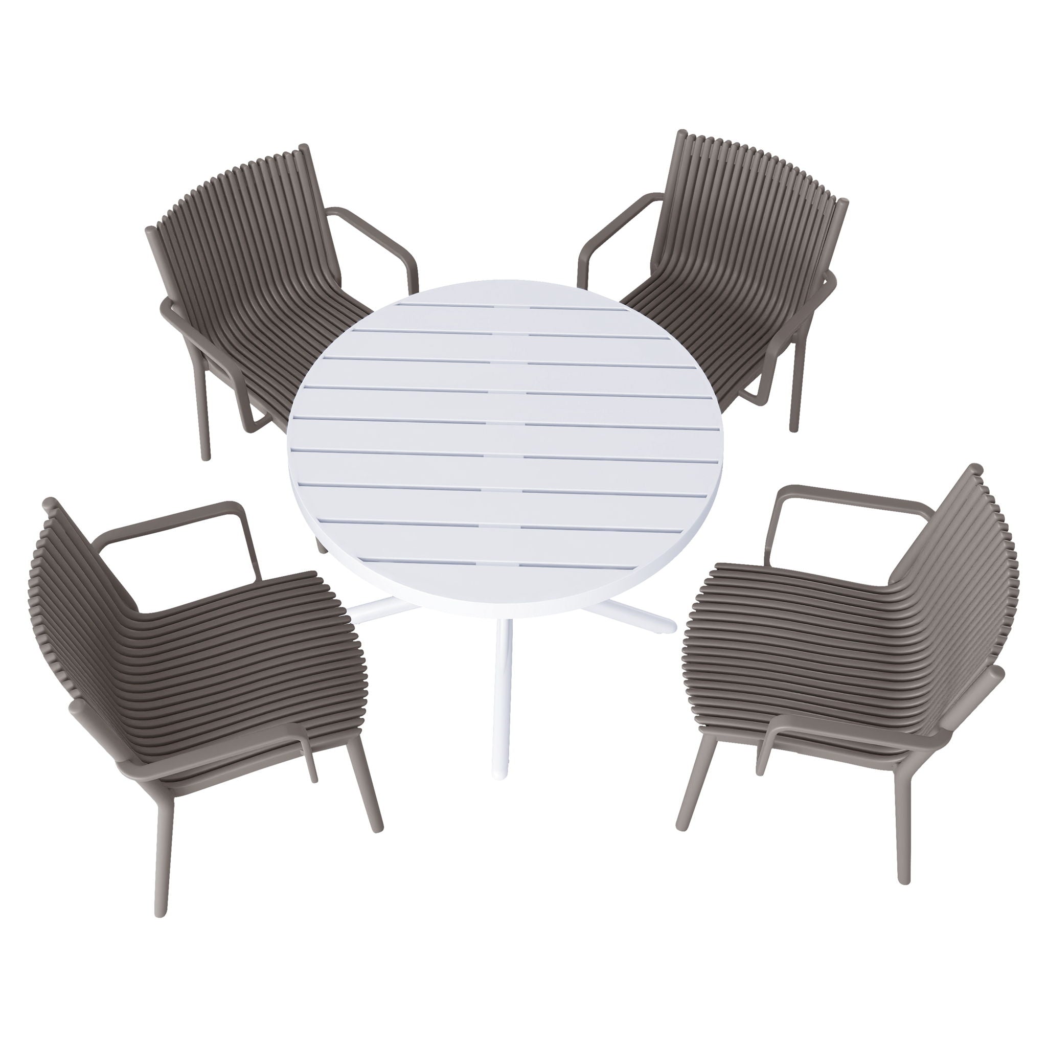 4 Modern Stackable Plastic Armchair Matched With Round Table