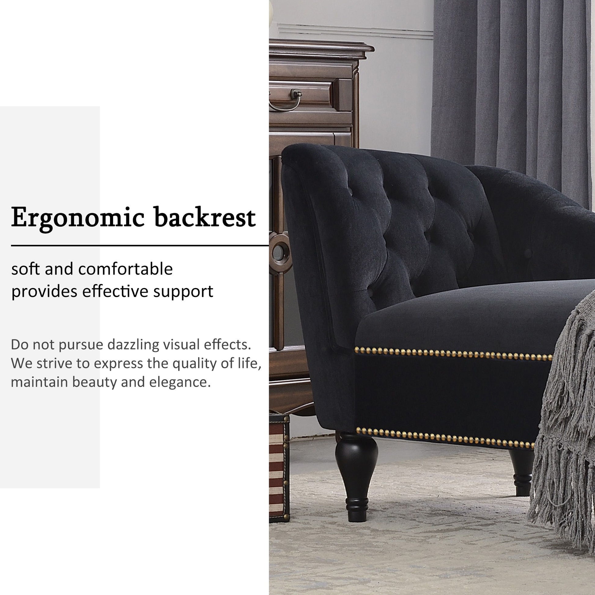 Velvet Chaise Lounge, Button Tufted Right Arm Facing Lounge Chair With Nailhead Trim For Living Room - Black - Best Buy Furniture