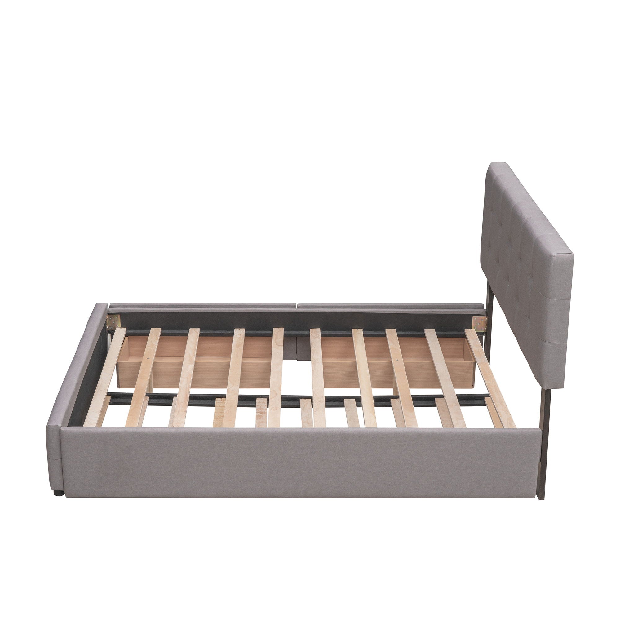 Upholstered Platform Bed With Classic Headboard And Drawers, No Box Spring Needed