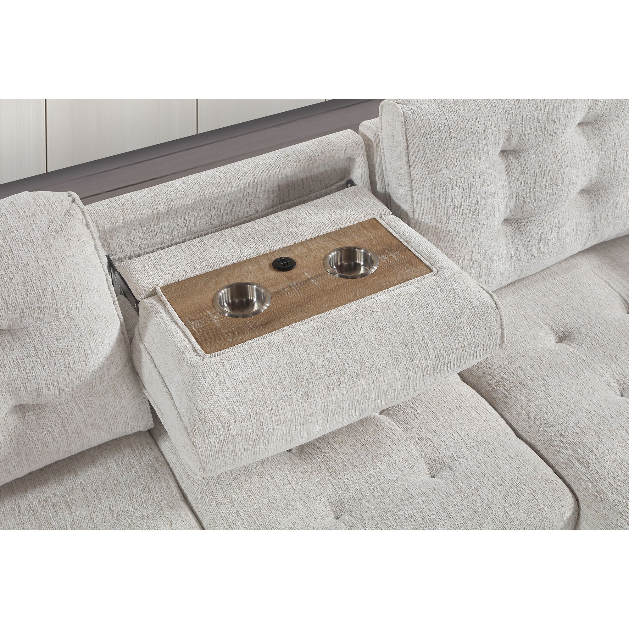 Gustavo - Sofa, Pull Out Bed, Storage Chaise, USB And Cup Holders - Beige