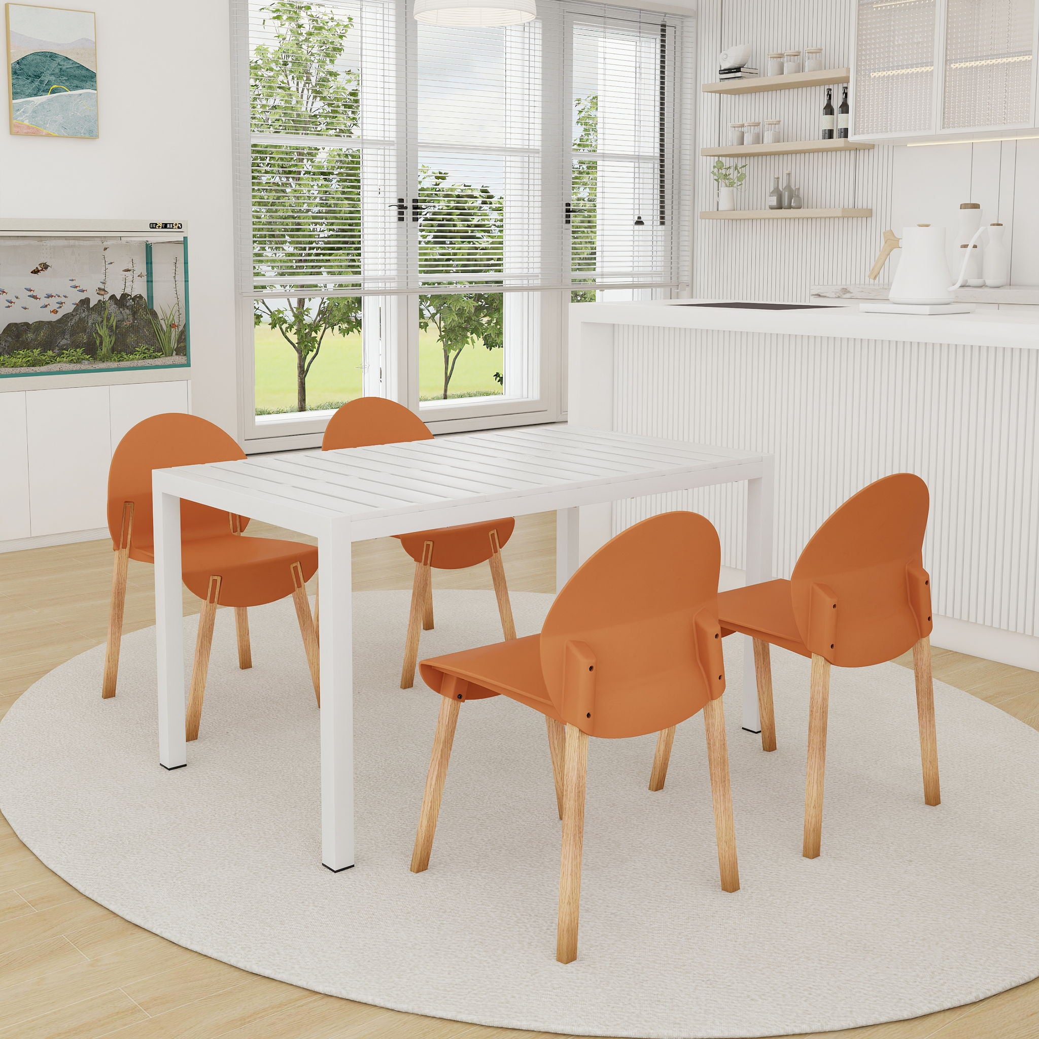 4 Piece Set Of Single Chairs With Long Table