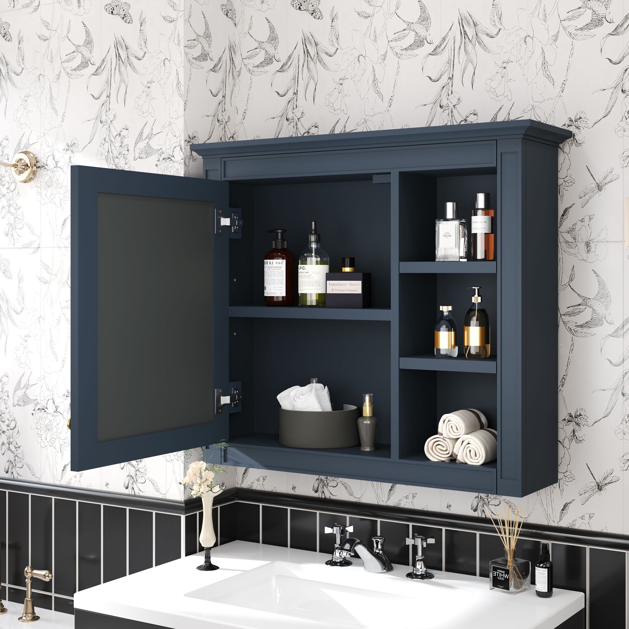 Wall Mounted Medicine Cabinet With Mirror And 3 Open Shelves