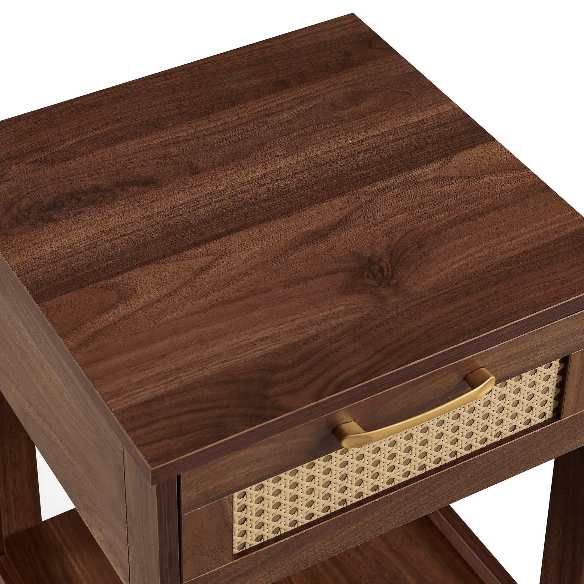Modern Walnut Rattan Nightstand with Drawer - Best Buy Furniture