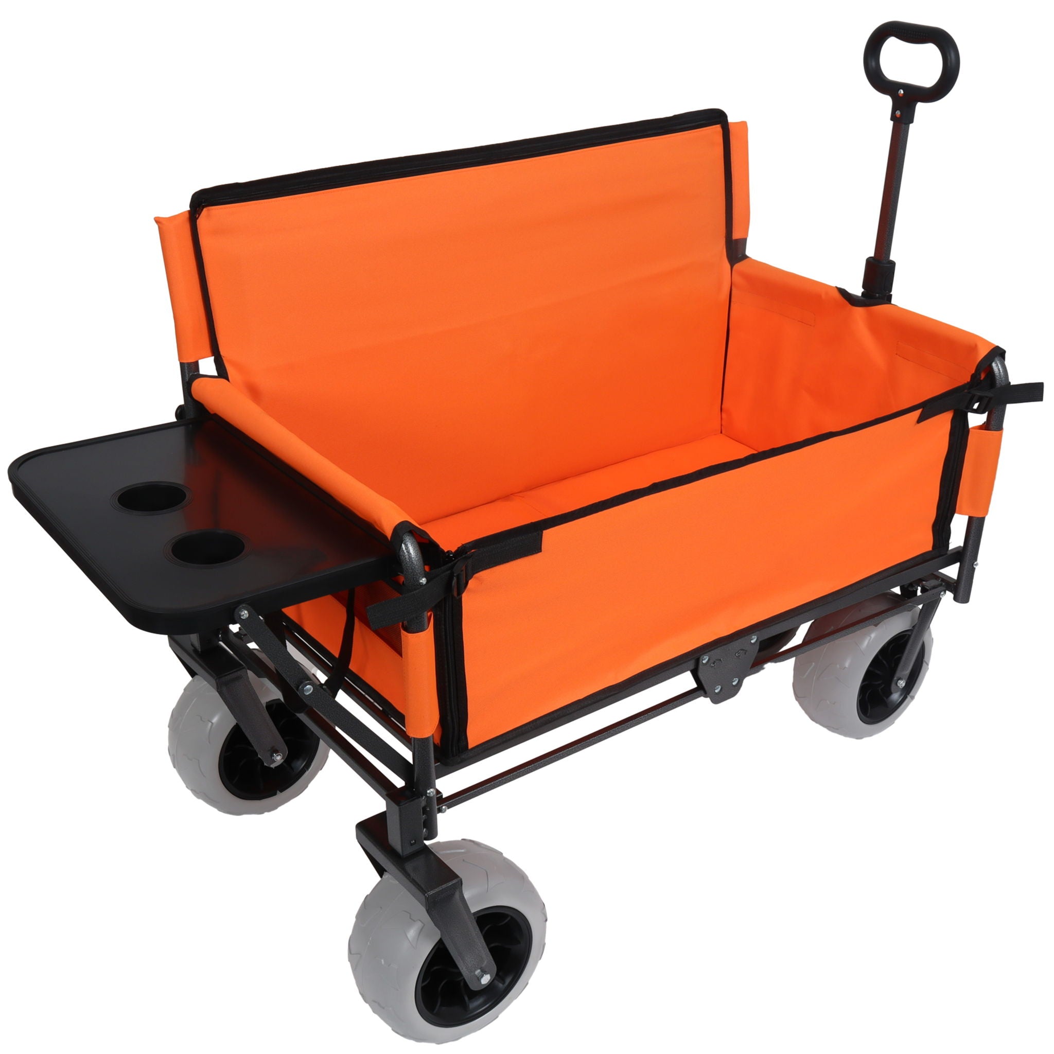 3 In 1 Folding Wagon With Bench Seat & Rear Mounted Tabletop - Orange