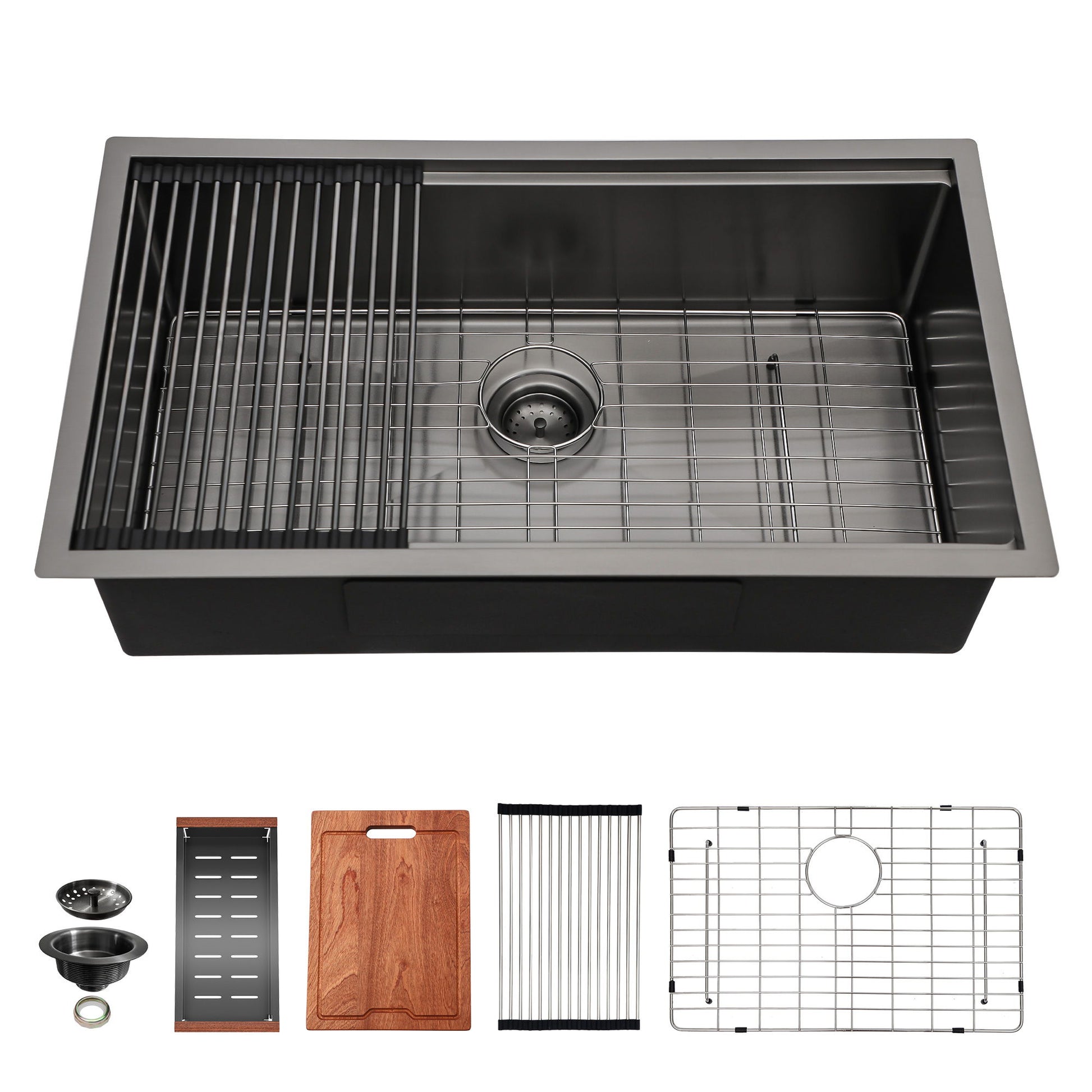 Workstation Kitchen Sink 30" X 18" X 10" Single Bowl Undermount 16 Gauge - Gunmetal Black - Best Buy Furniture