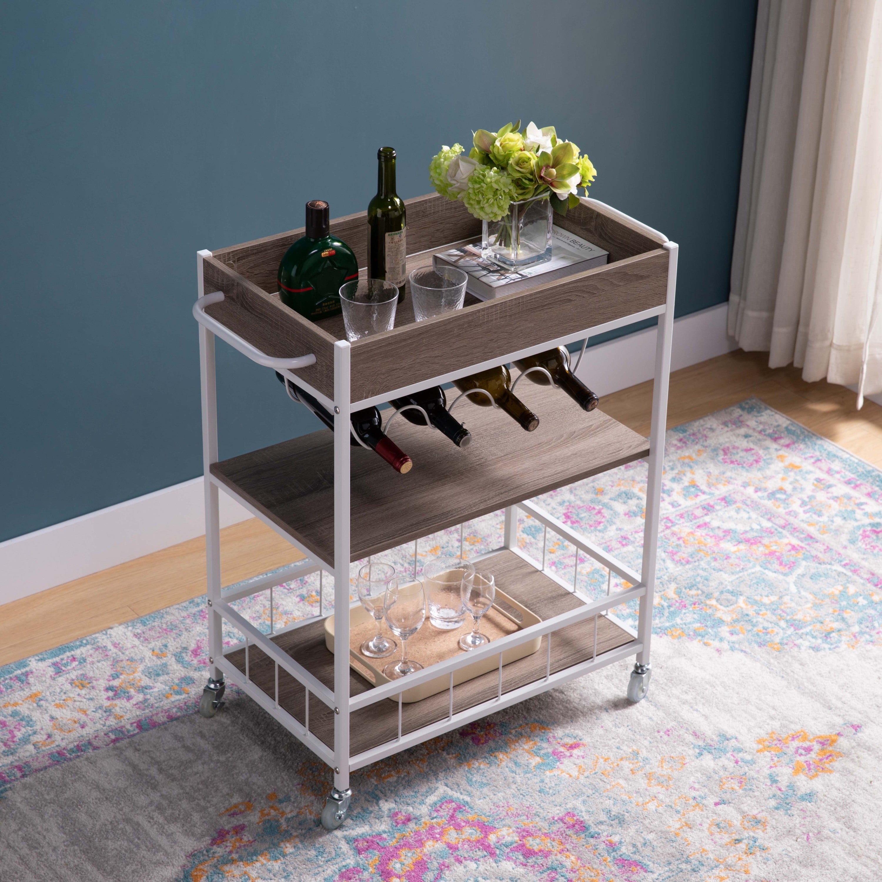 Metal-Frame-Bar-Cart-with-Shelves-and-Wheels-Bar-Carts