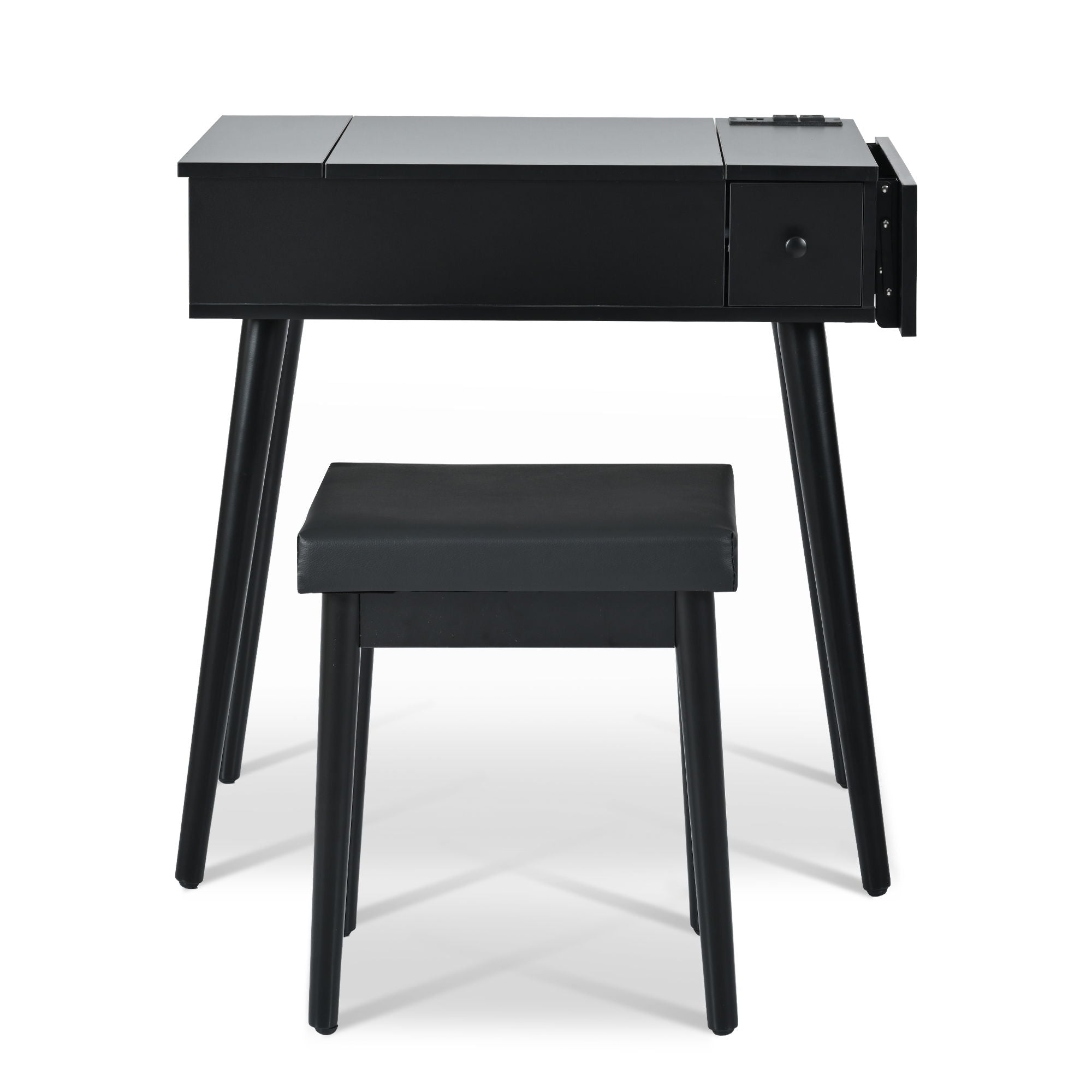 Makeup Vanity Desk With Flip Top Mirror And LED Light, Dressing Table With Charging Station, 2 Drawers And Fold Up Panel, Vanity Set With Cushioned Stool For Bedroom - Black - Best Buy Furniture