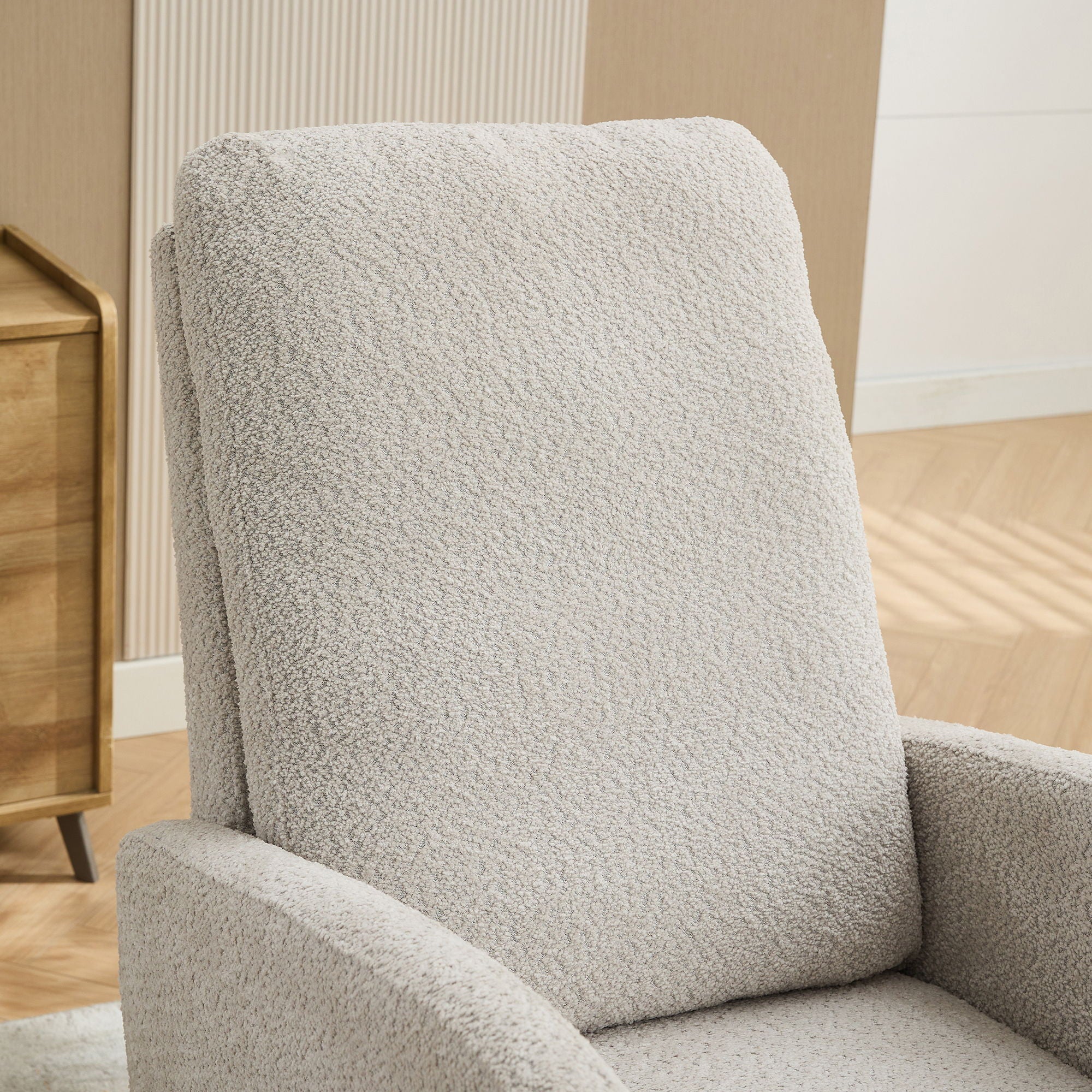 Rocking High Back Glider Chair With Retractable Footrest, Side Pocket