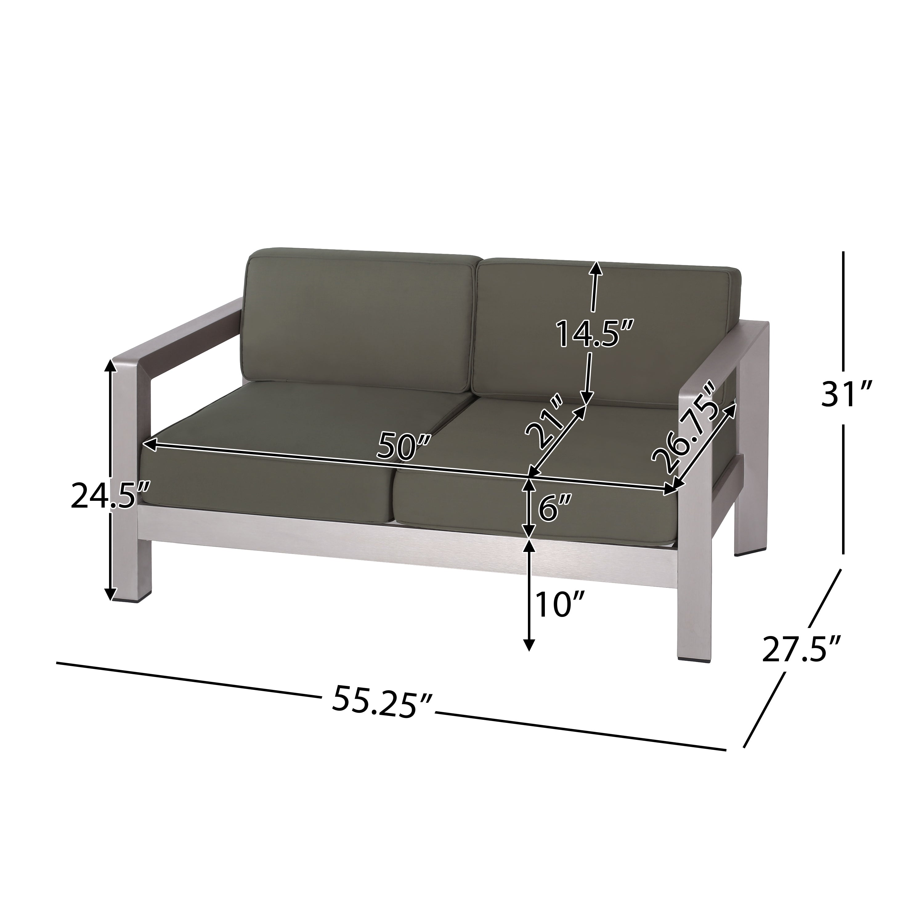 Outdoor Aluminum Loveseat – Low-Profile Patio Seating with Deep Cushions