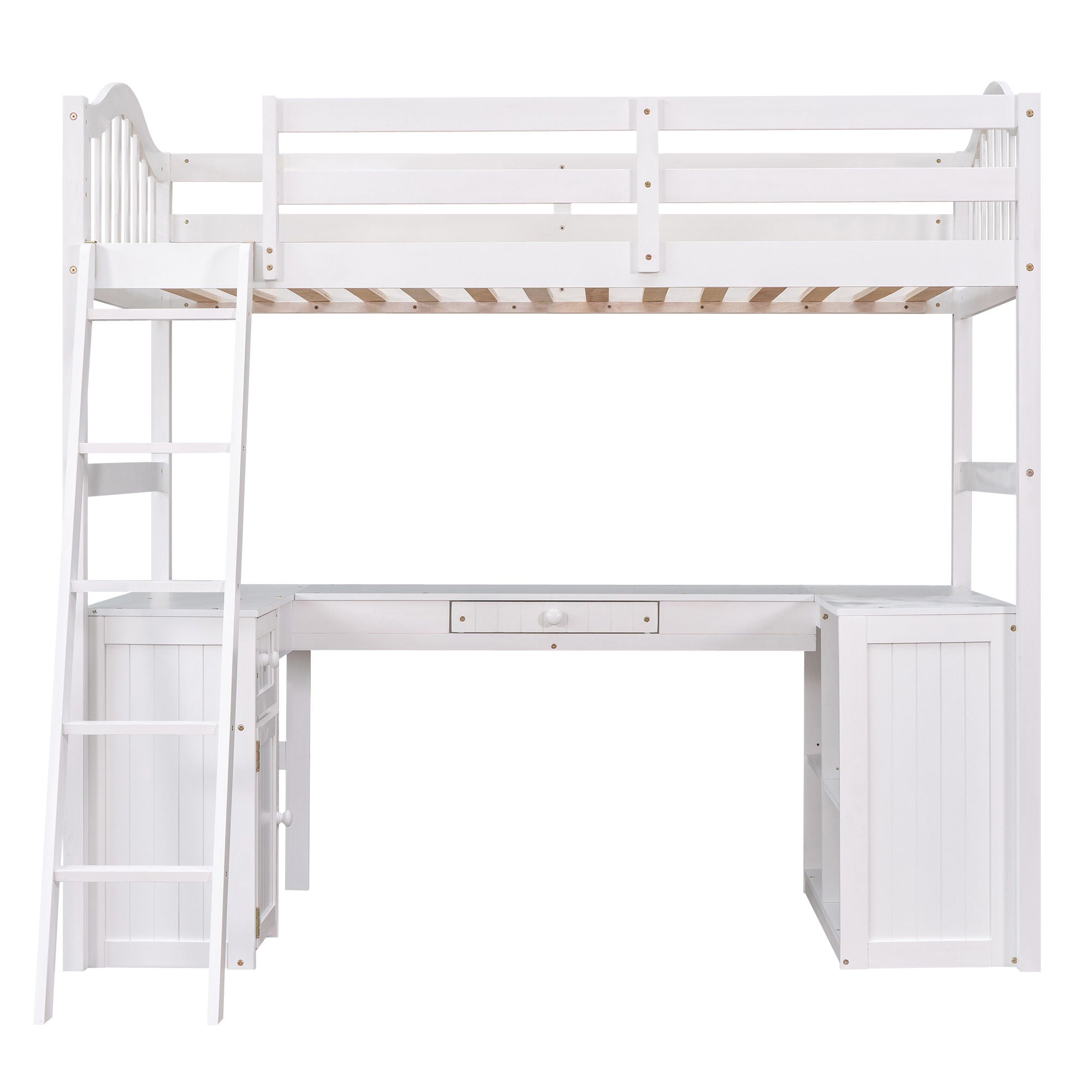 Loft Bed With Drawers, Cabinet, Shelves With Desk
