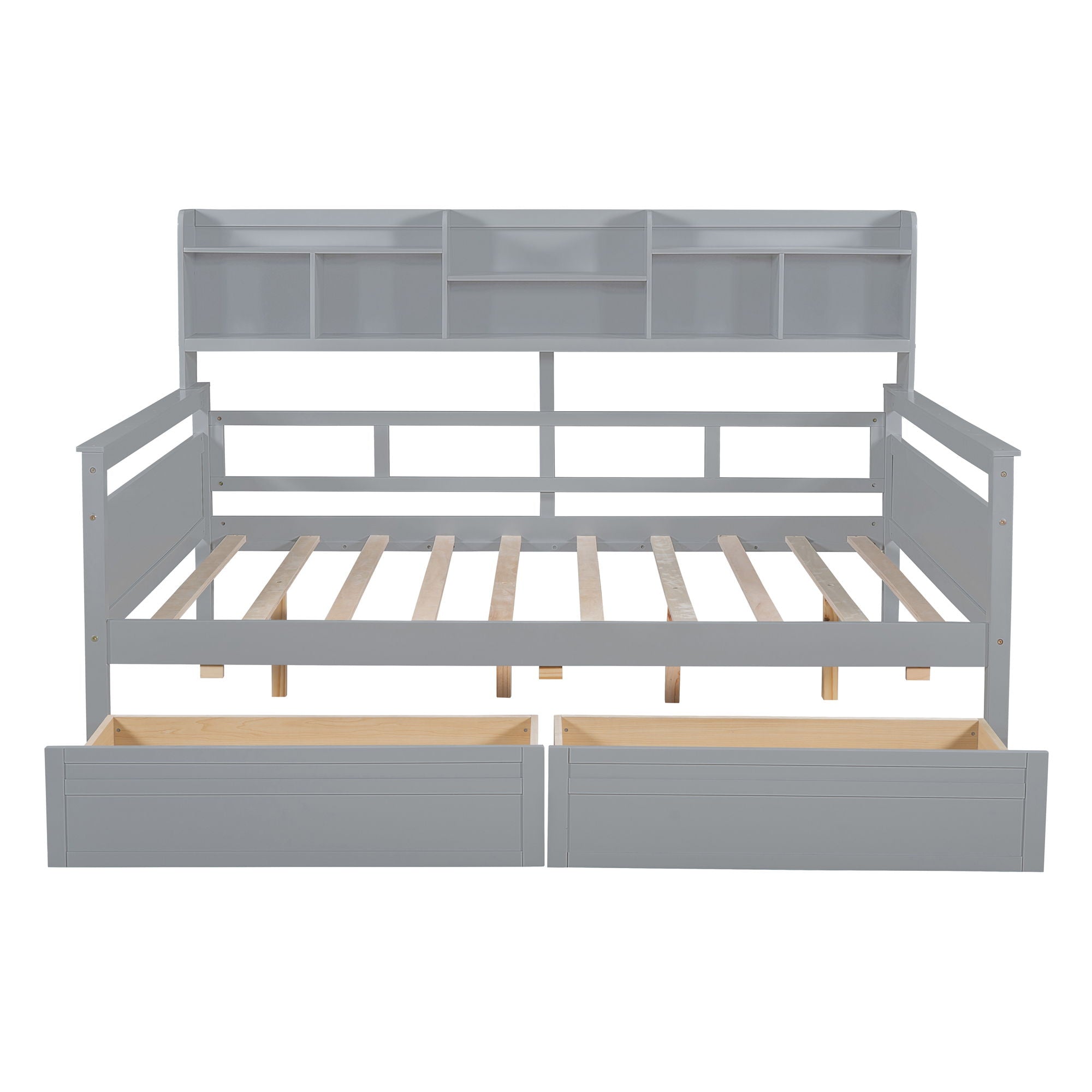 Daybed, Slat Support, With Bedside Shelves And 2 Drawers