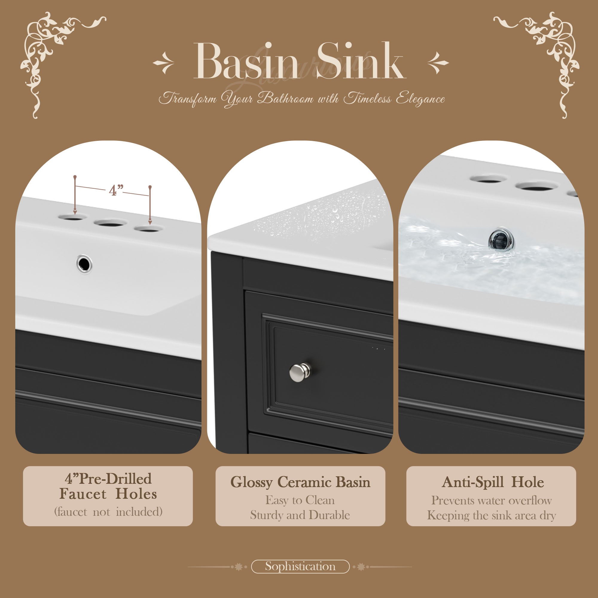 Bathroom Vanity Cabinet With Undermount Sink, 4 Drawer Set