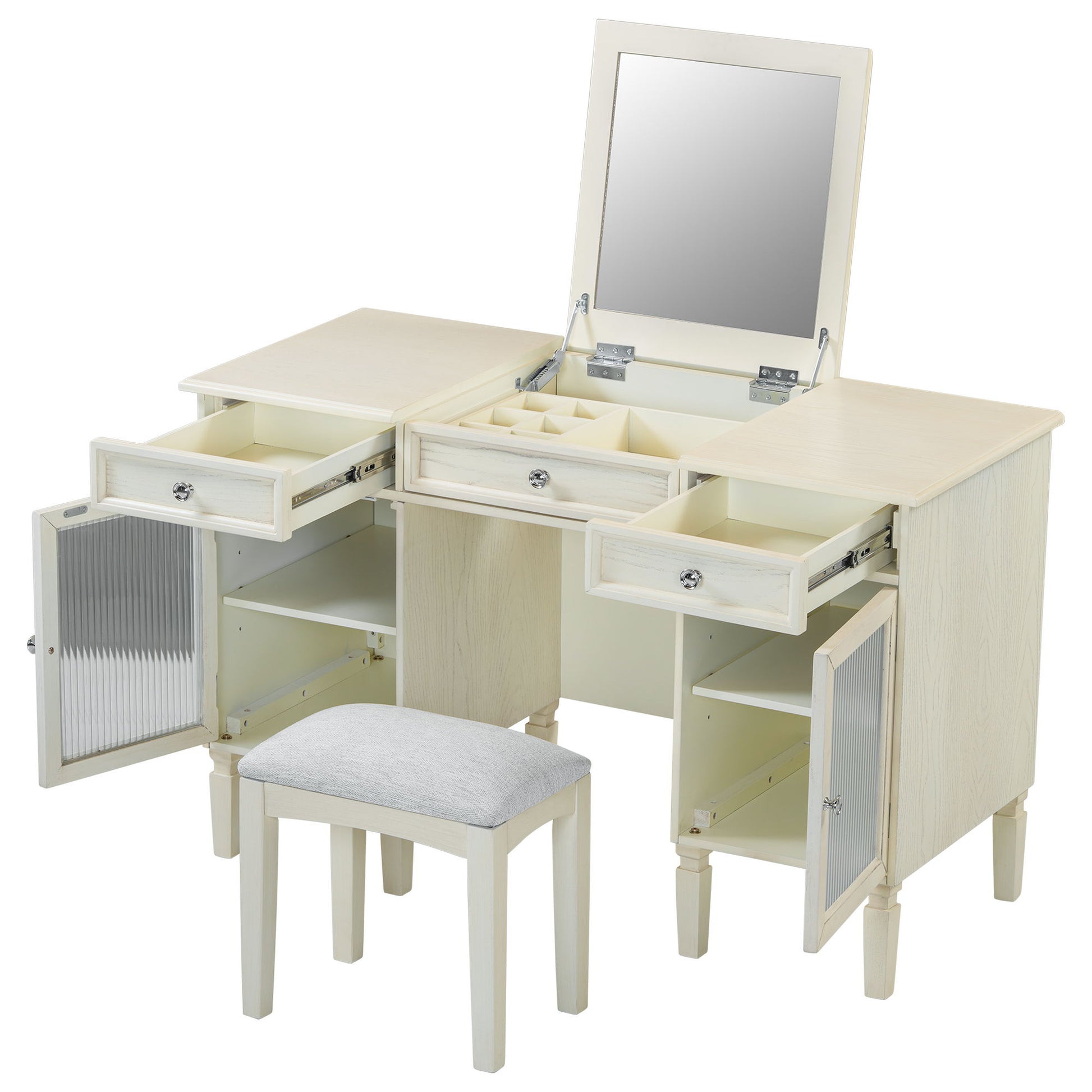 Multi Functional 2 In 1 Vanity Desk With Flip Top Mirror Material - White Oak - Best Buy Furniture