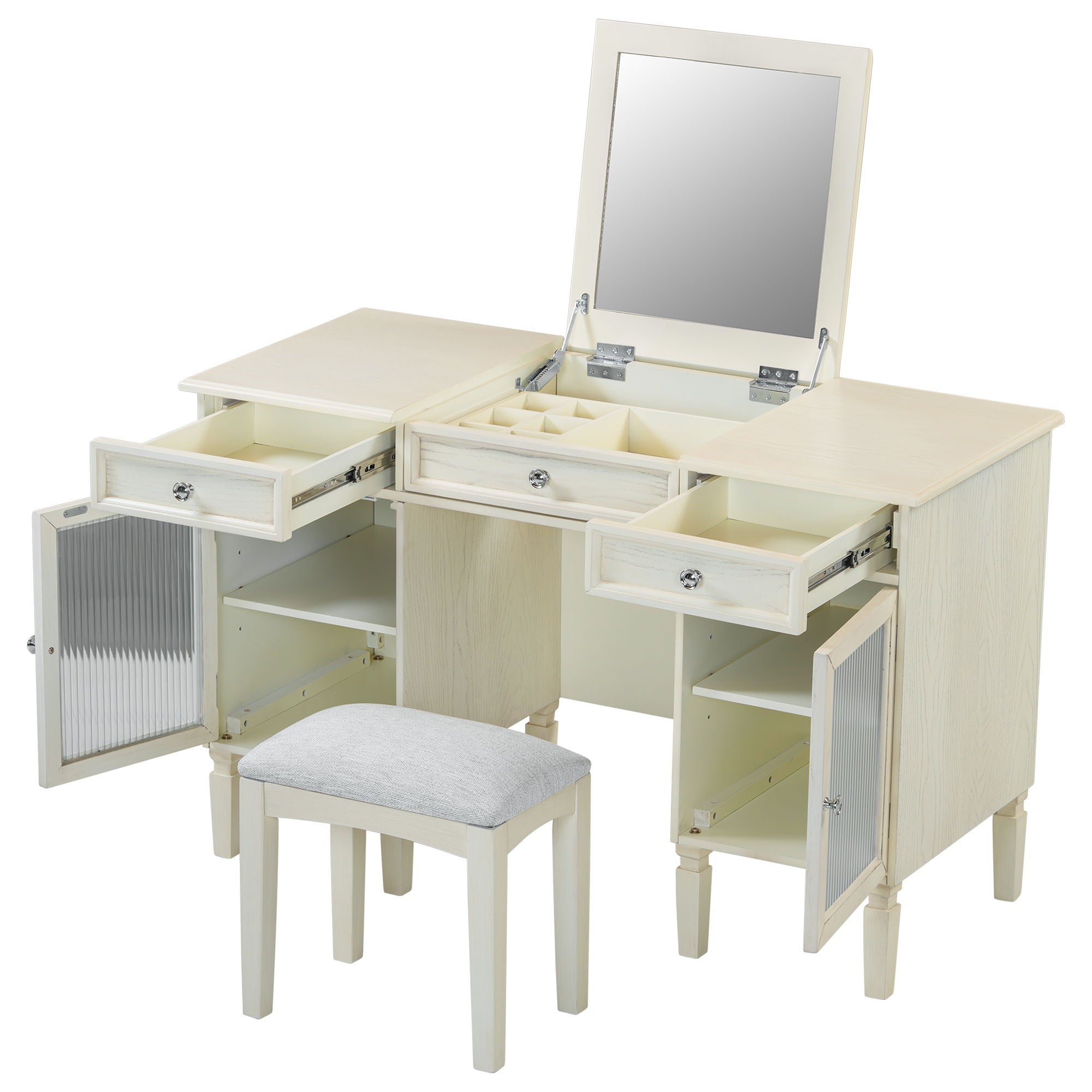 Multi Functional 2 In 1 Vanity Desk With Flip Top Mirror Material - White Oak - Best Buy Furniture