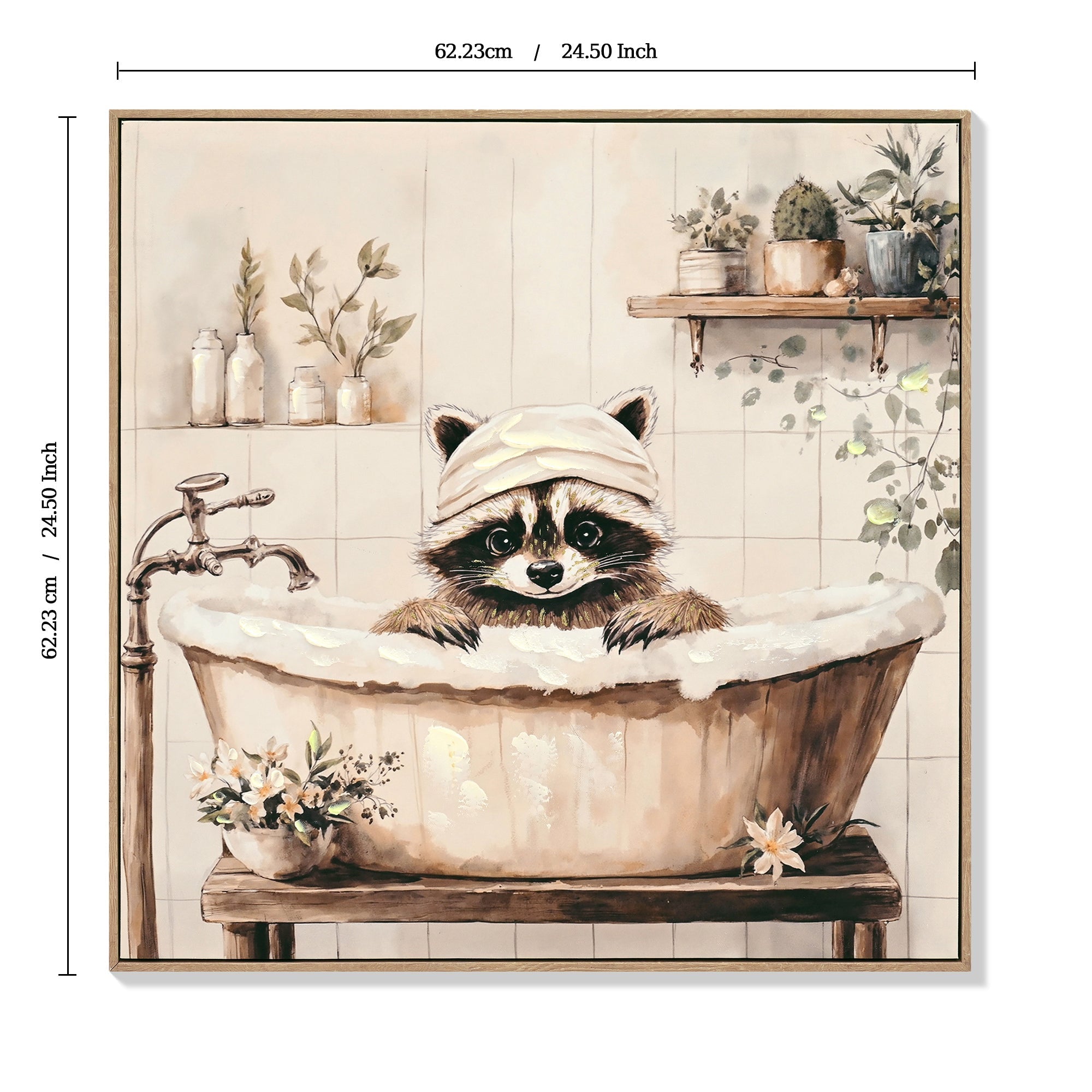 Raccoon Bathroom Canvas Wall Art Raccoon in Bathtub Painting Funny Animal Bathroom Wall Art Black and White Animal Bathtub Pictures for Bath Restroom Wall Decor Framed 24x24 inch