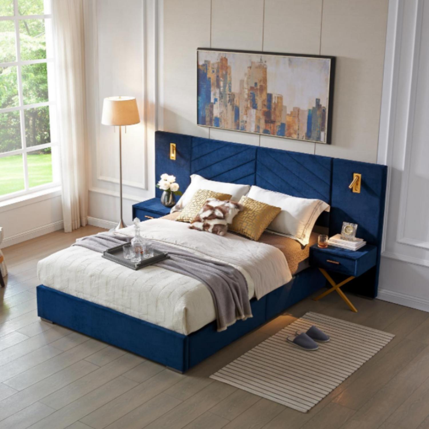 Comfortable Upholstered Bed With Vertical Channel Tufted Wingback Headboard