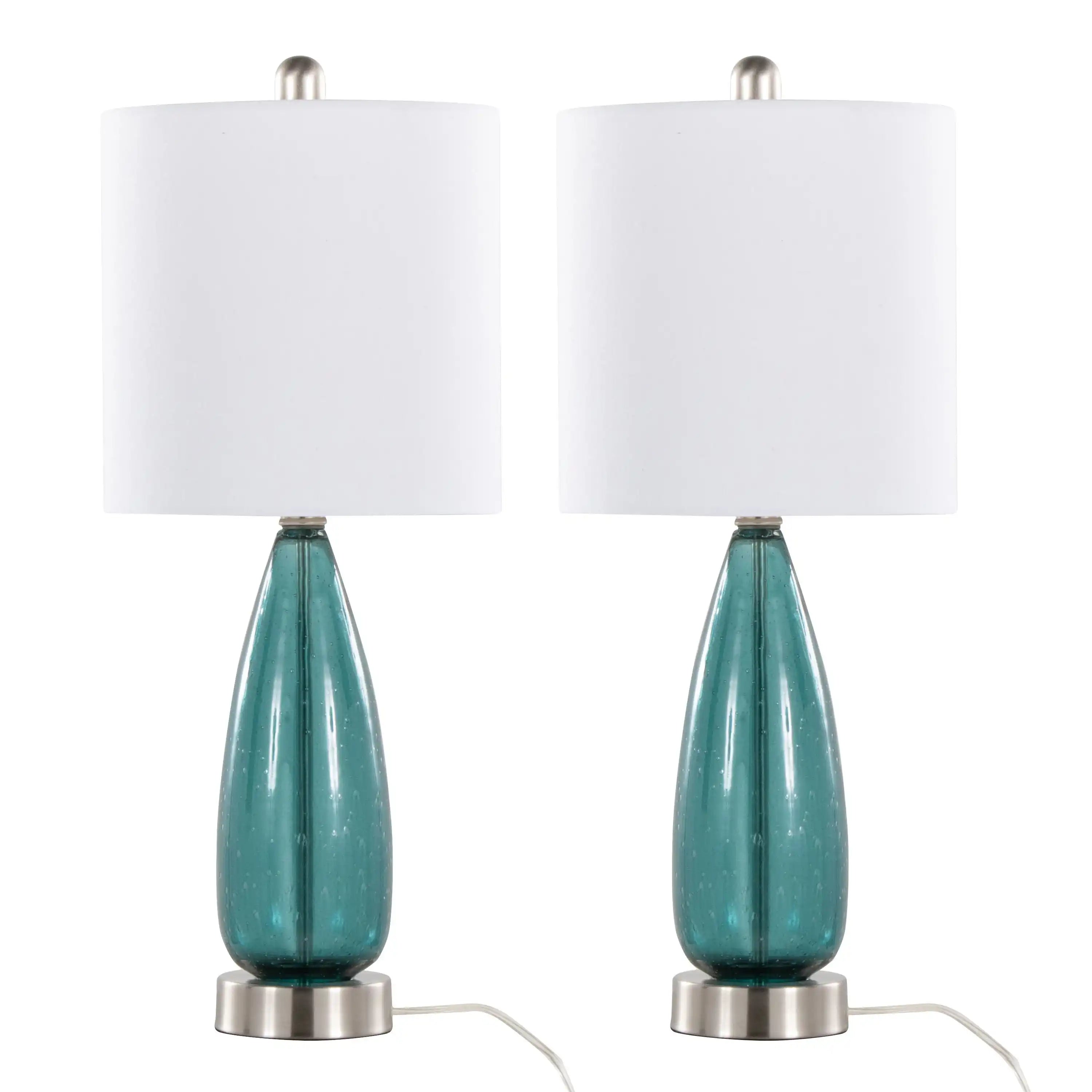 Bottega - Contemporary Table Lamp (Set of 2) - Sapphire Blue / Nickel / White - Best Buy Furniture