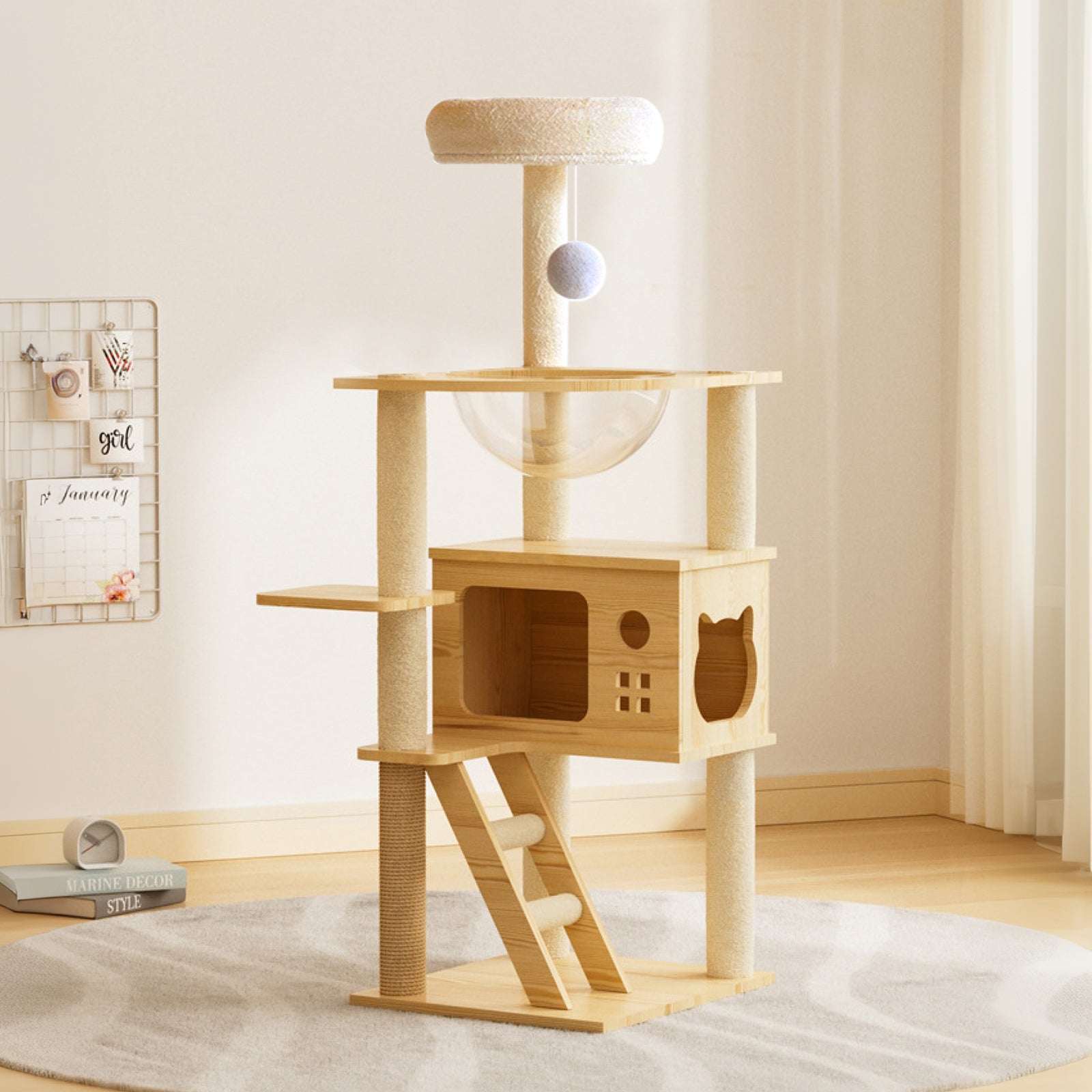48.8' Modern Wooden Cat Tower for Indoor Cats