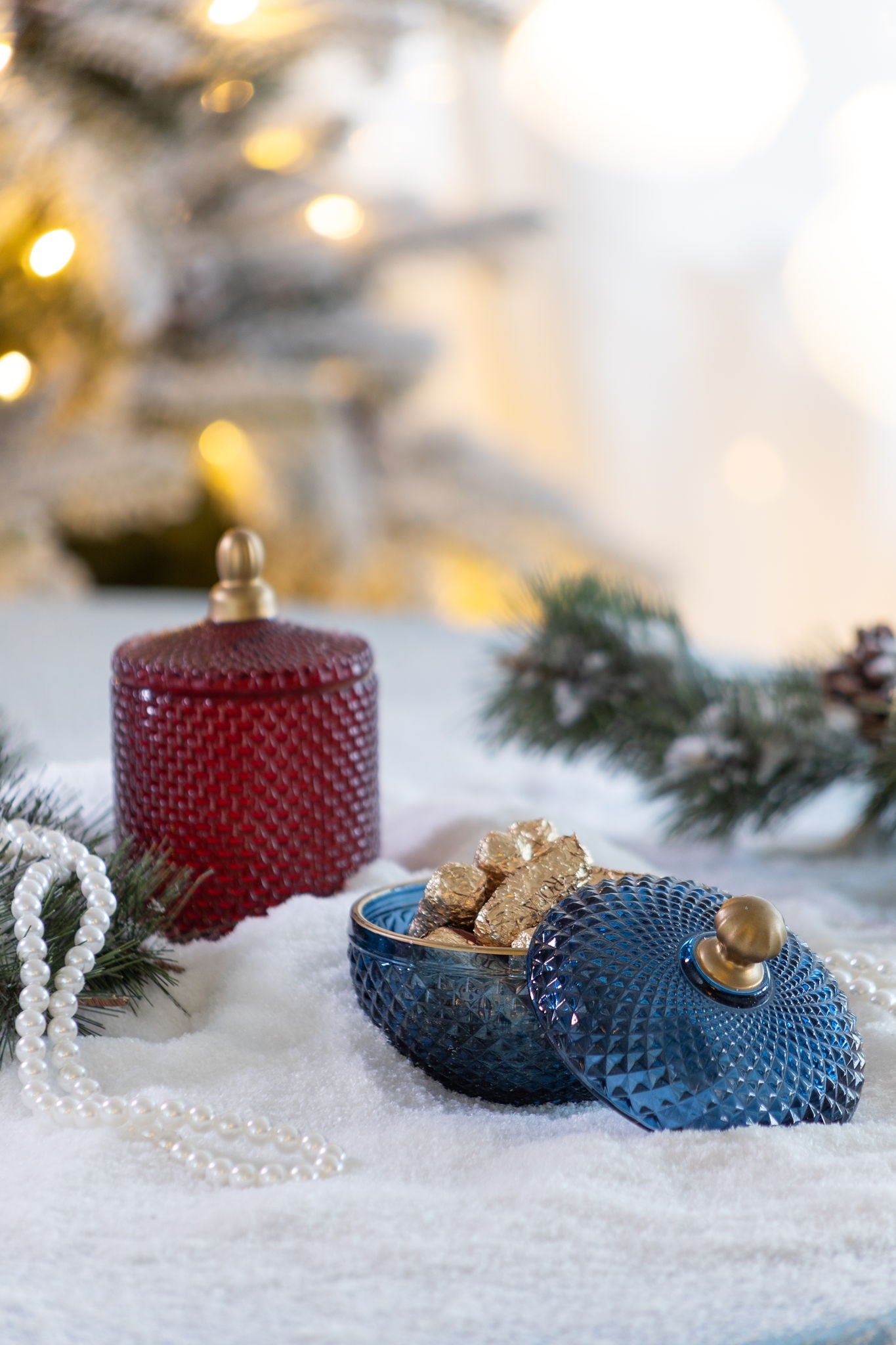 Candy Jar With Lid, Christmas Candy Jar Containers (Set of 2) - Gold / Blue