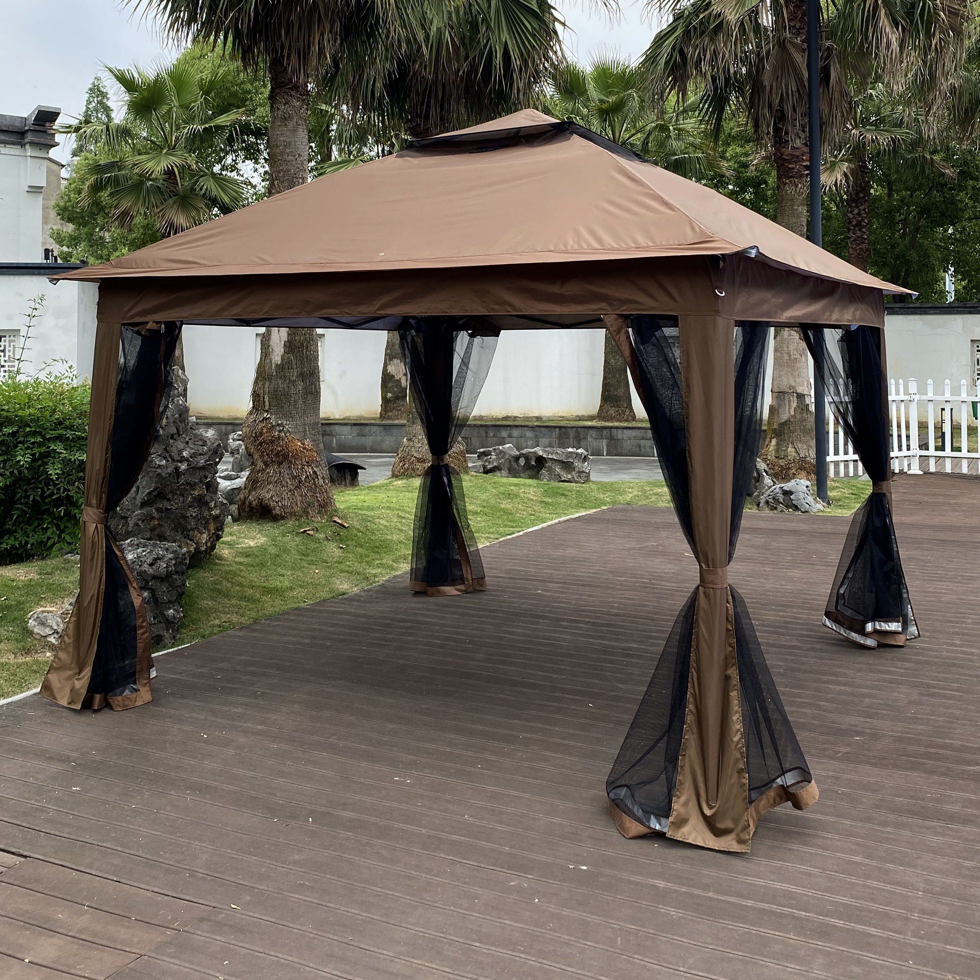 Outdoor Pop Up Gazebo Canopy With 2 Tier Soft Top And Removable Zipper Netting