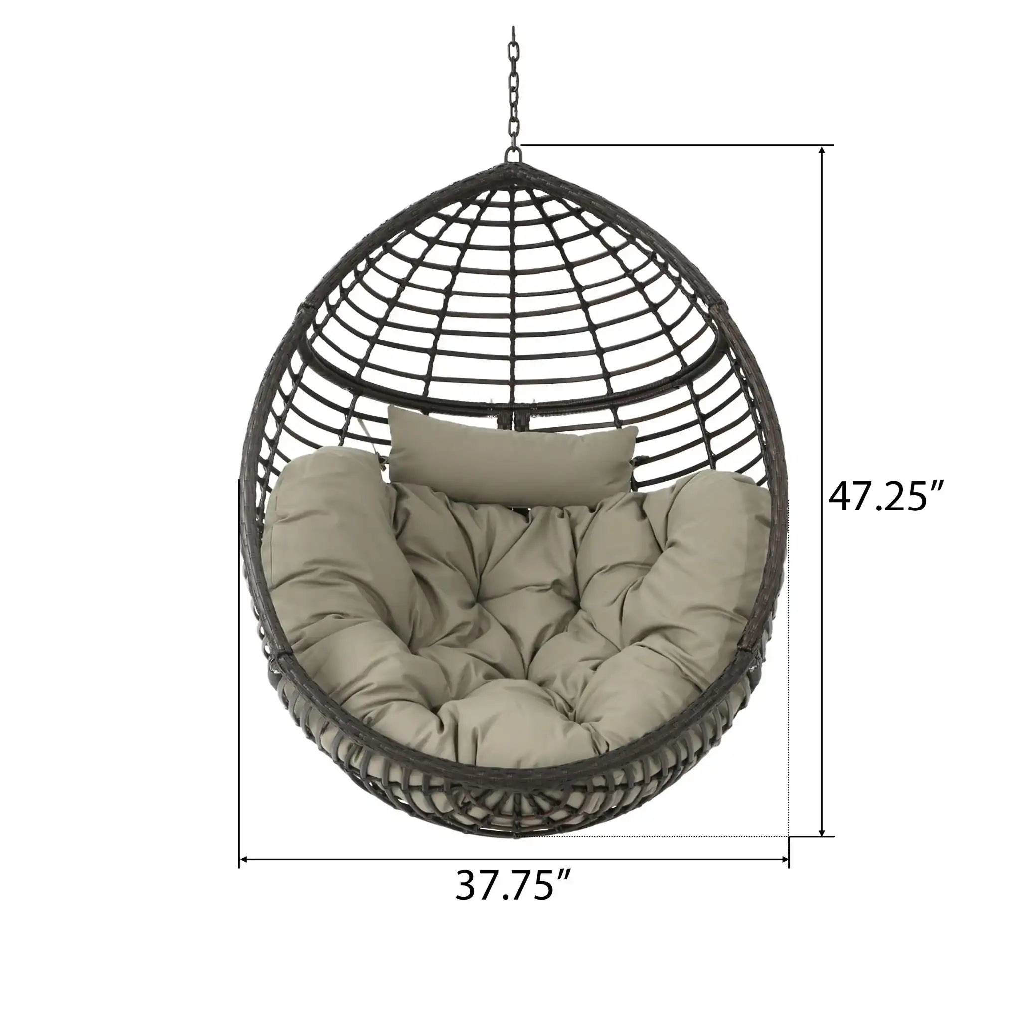 Hanging Basket Chair With Metal Frame And Seat Cushion