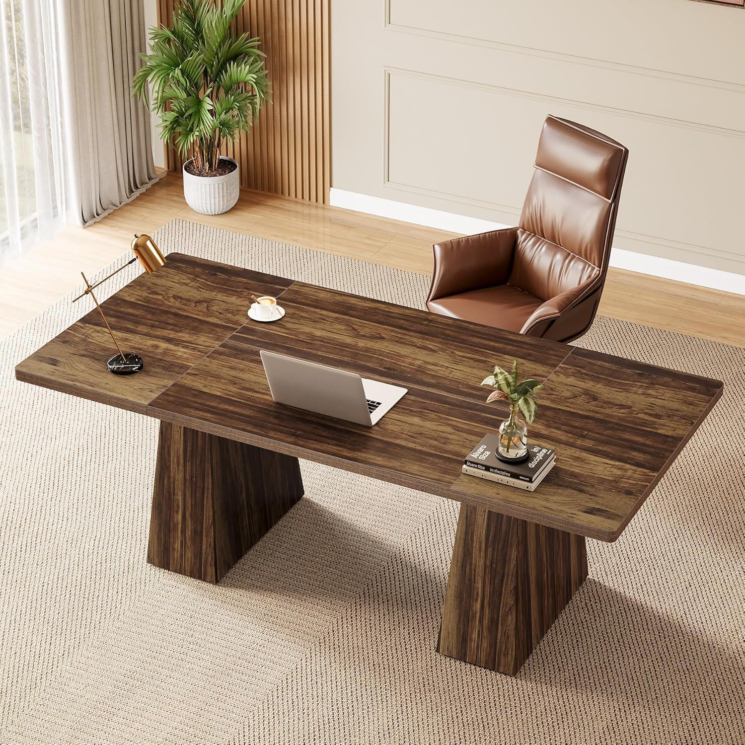 Executive Desk, Workstation With Double Trapezoid Base