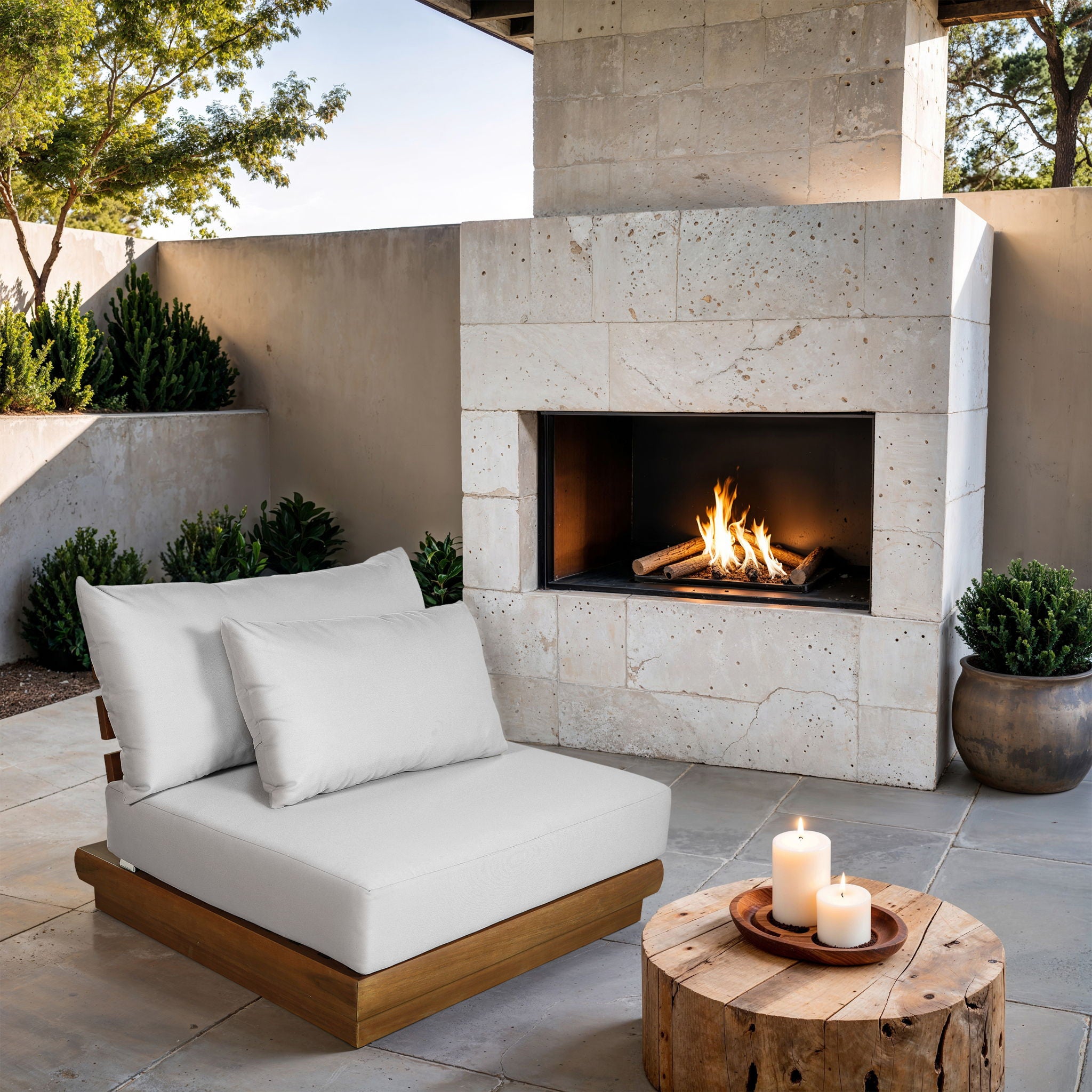 Mirella - Water Resistant Fabric Upholstered Outdoor Patio Modular Armless Chair