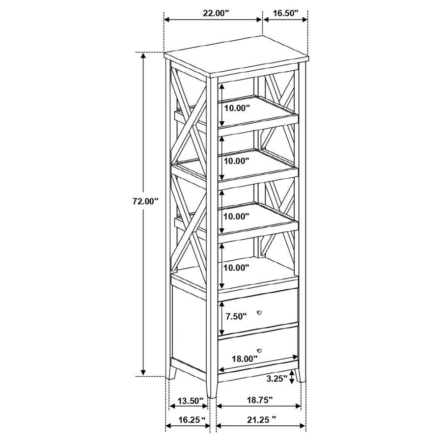 Hollis - 4-Shelf Wood Media Tower With Drawers - Brown And White