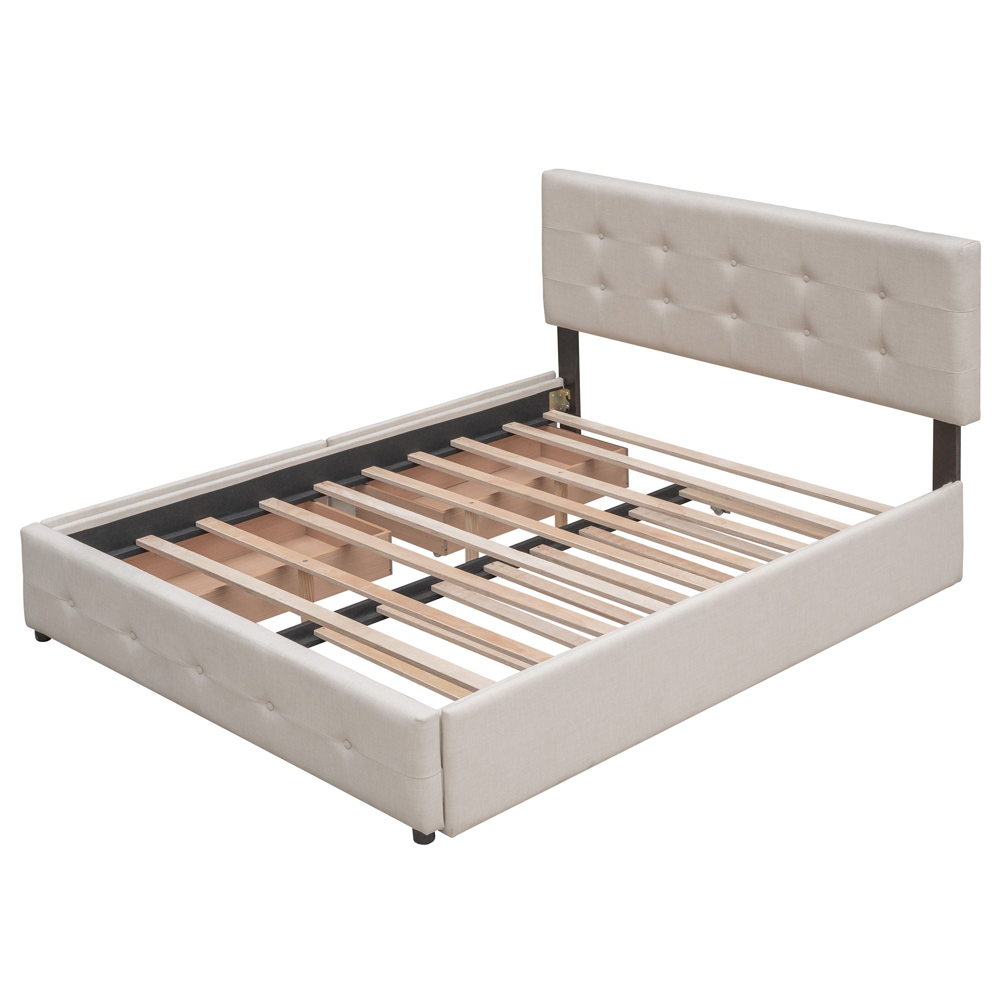 Upholstered Platform Bed With Classic Headboard And Drawers, No Box Spring Needed