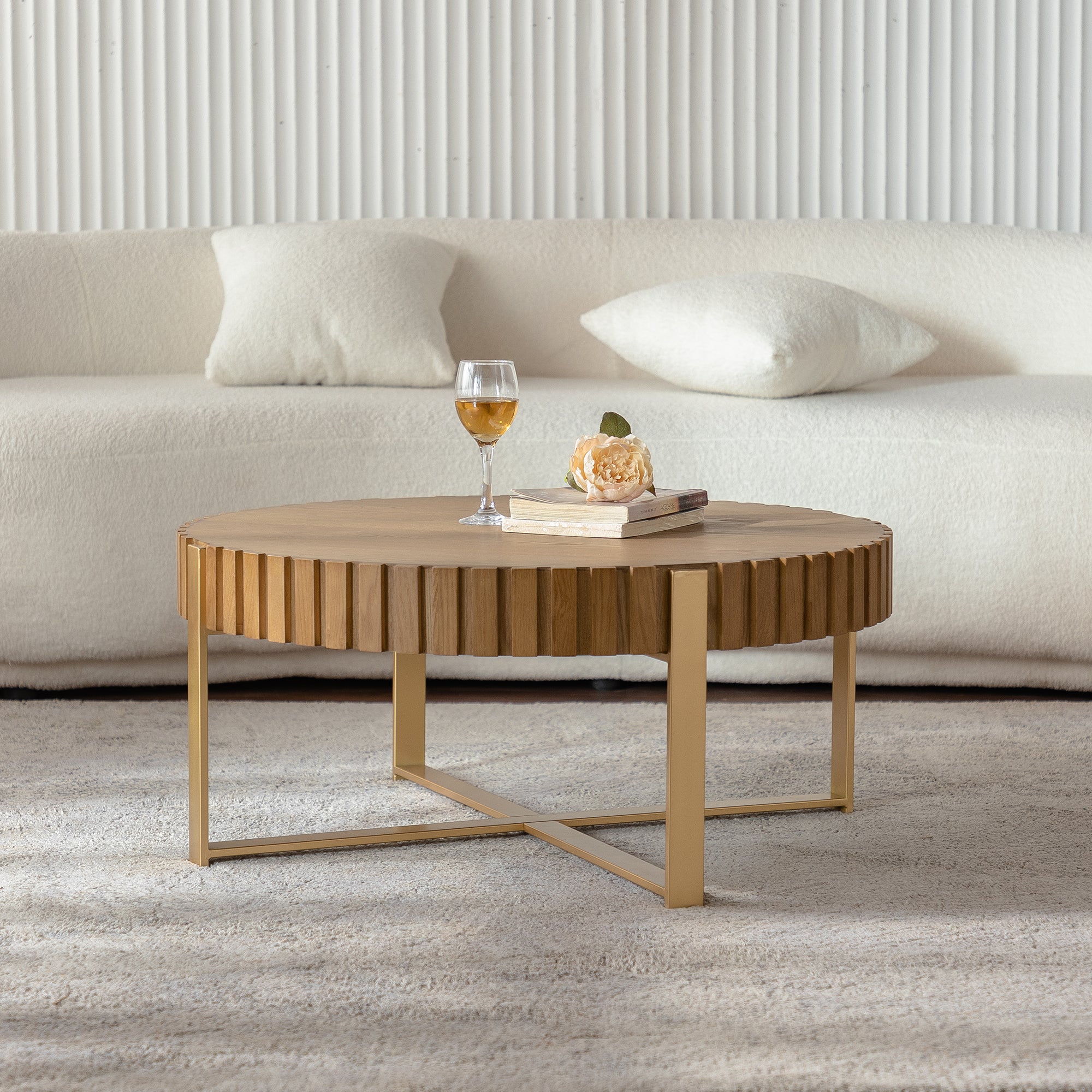 Modern Handcrafted Coffee Table with Solid Wood Reliefs